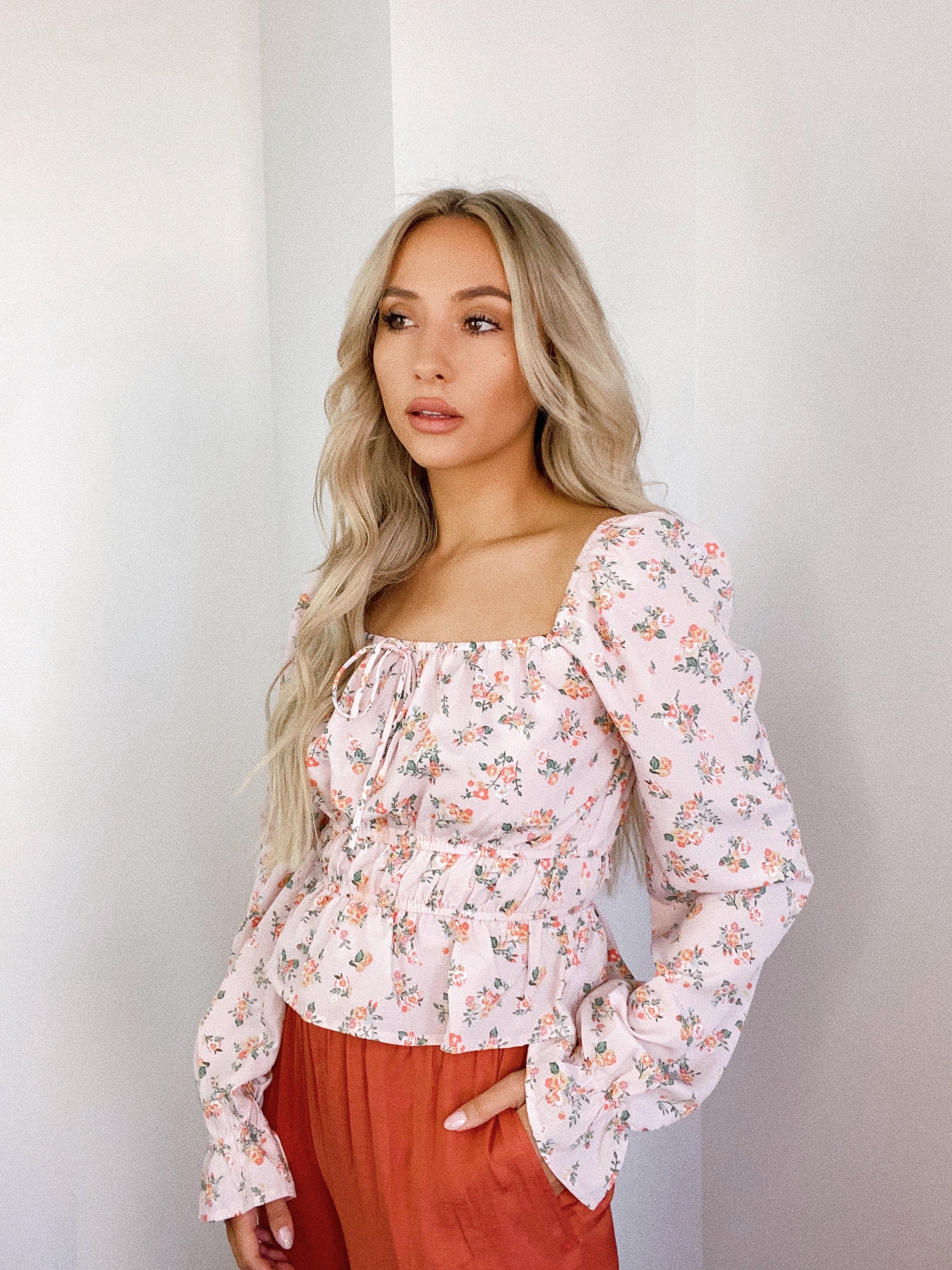 floral smocked top