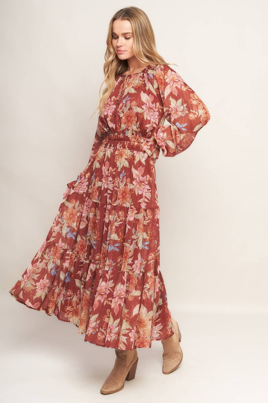 Brown Floral Midi Dress