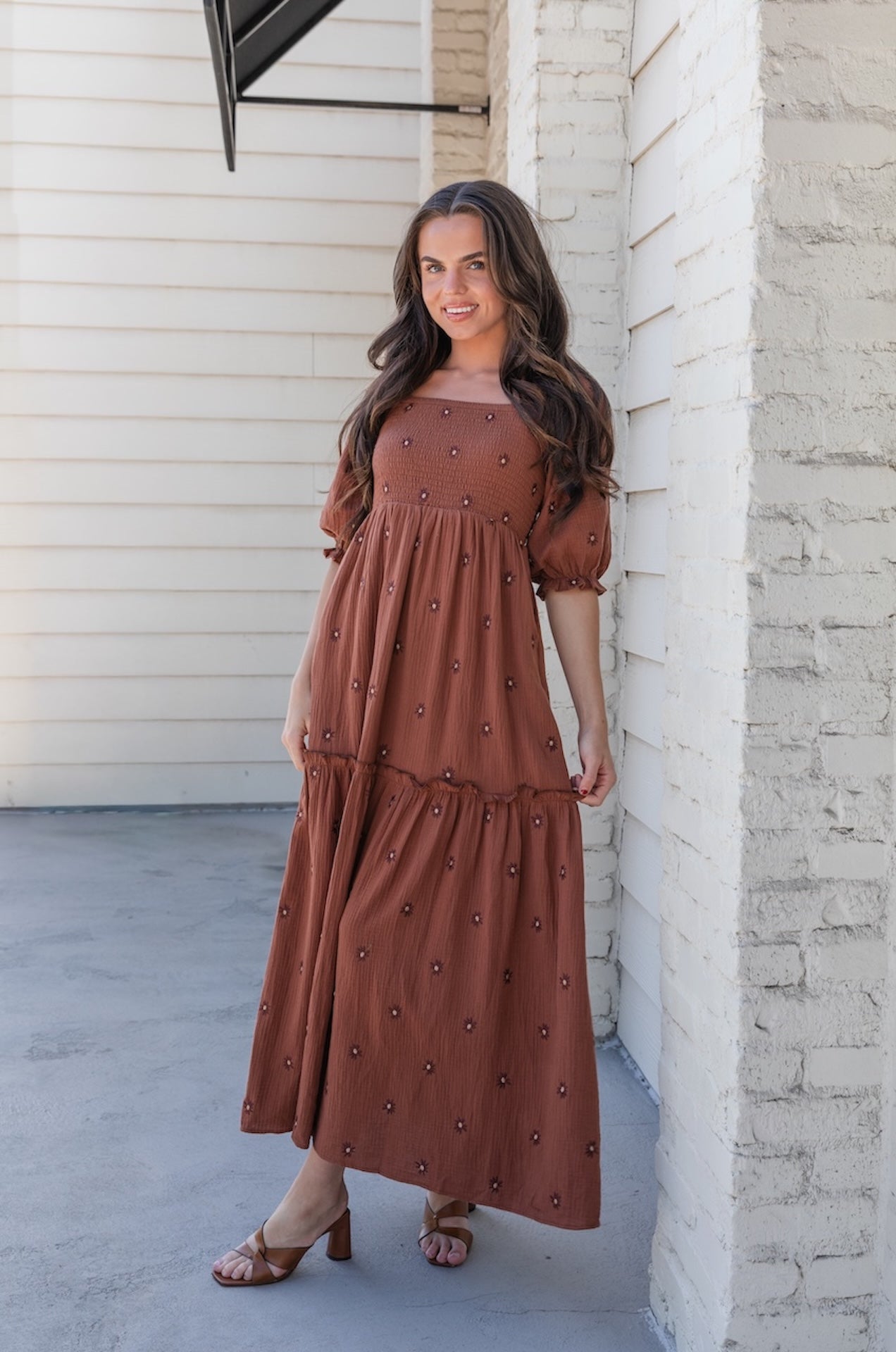 Brown Embroidered Maxi Dress