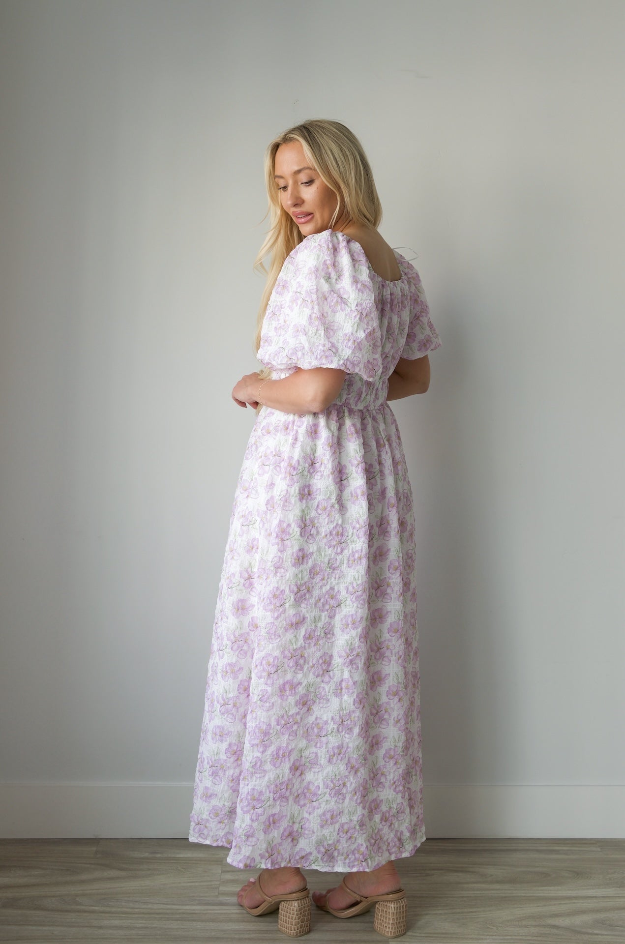 Blossom Floral Print Midi Dress - Lavender