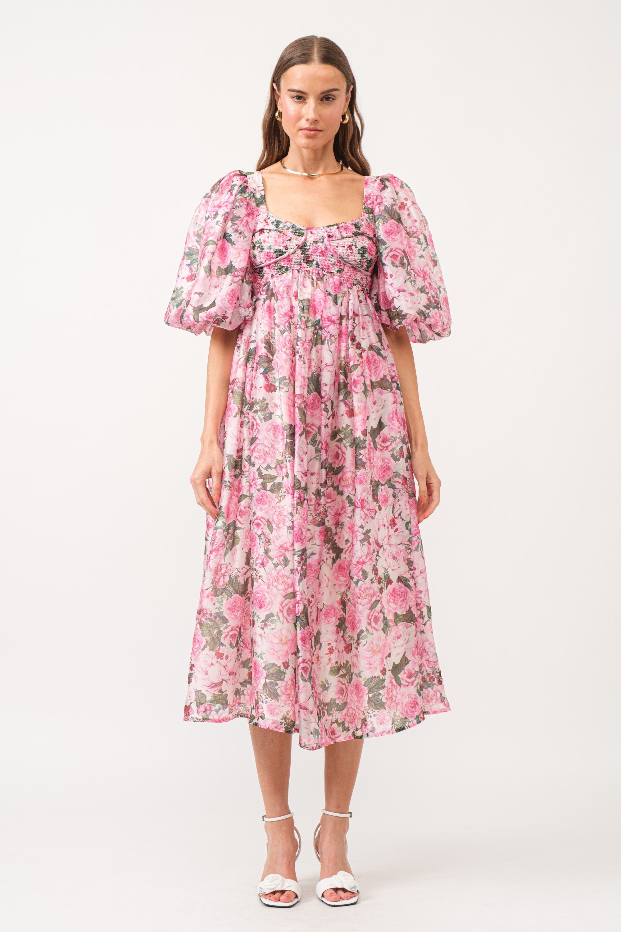 Pink Floral Midi Dress