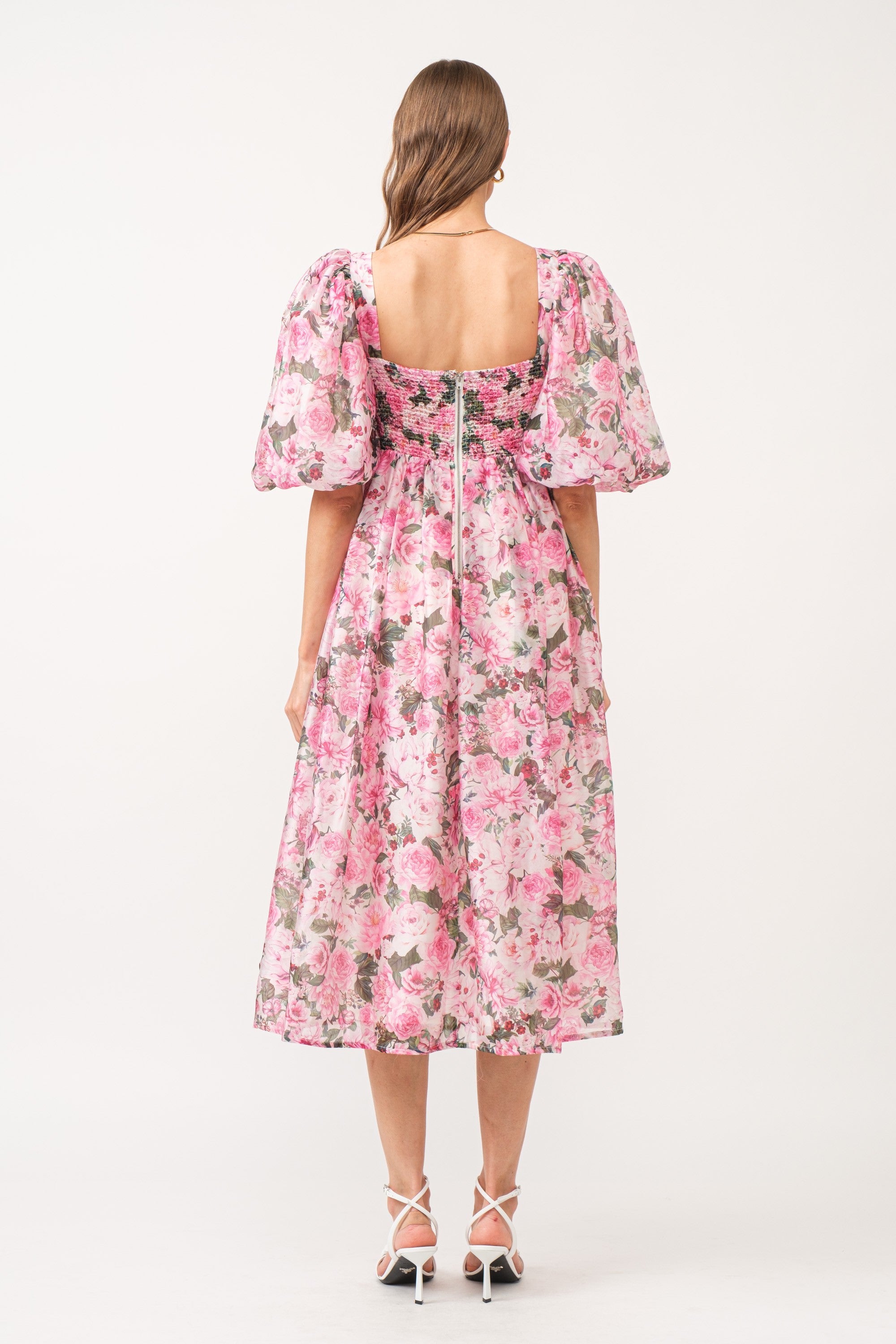 Pink Floral Midi Dress
