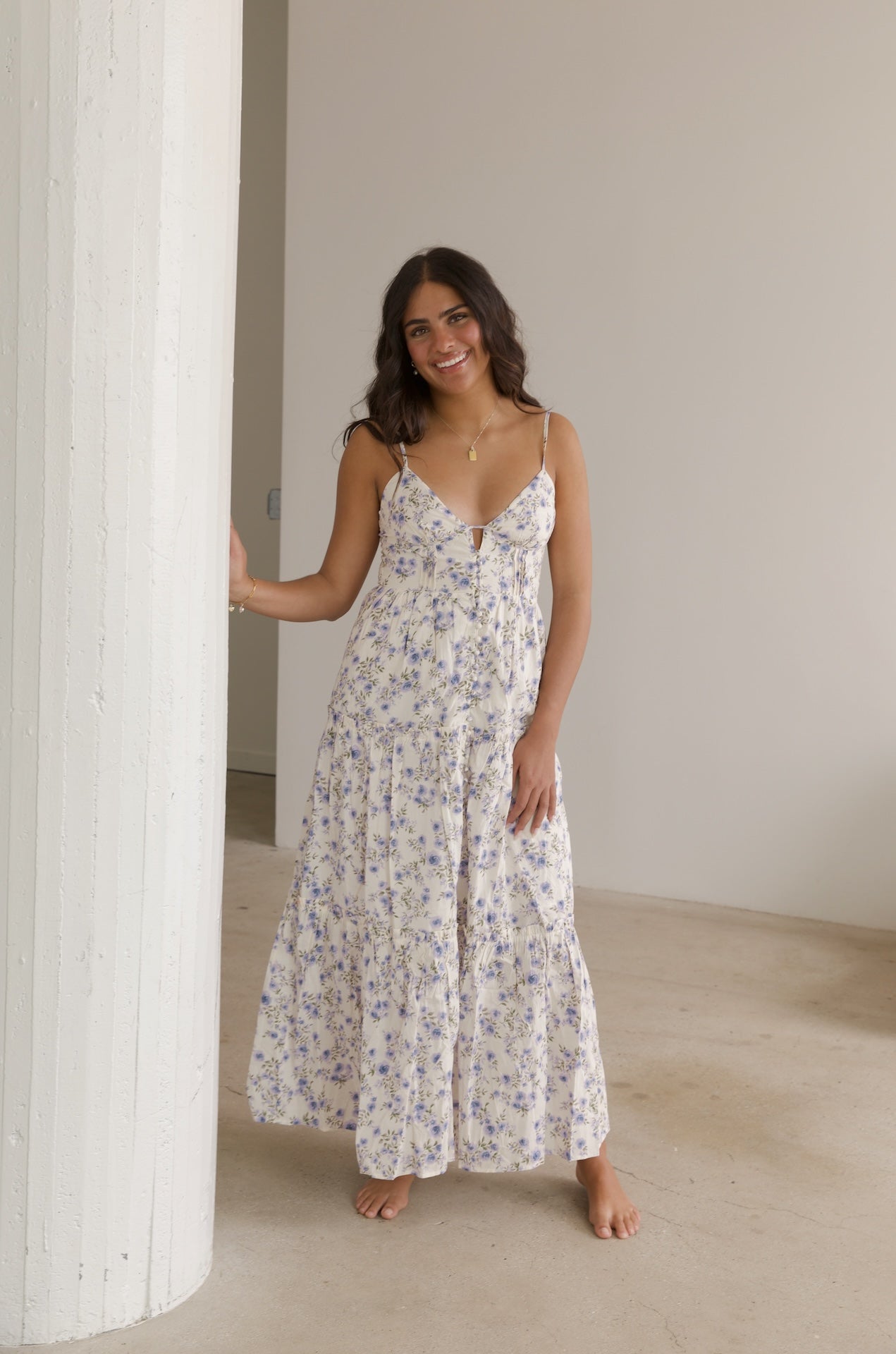 Floral Tiered Spaghetti Strap Maxi Dress