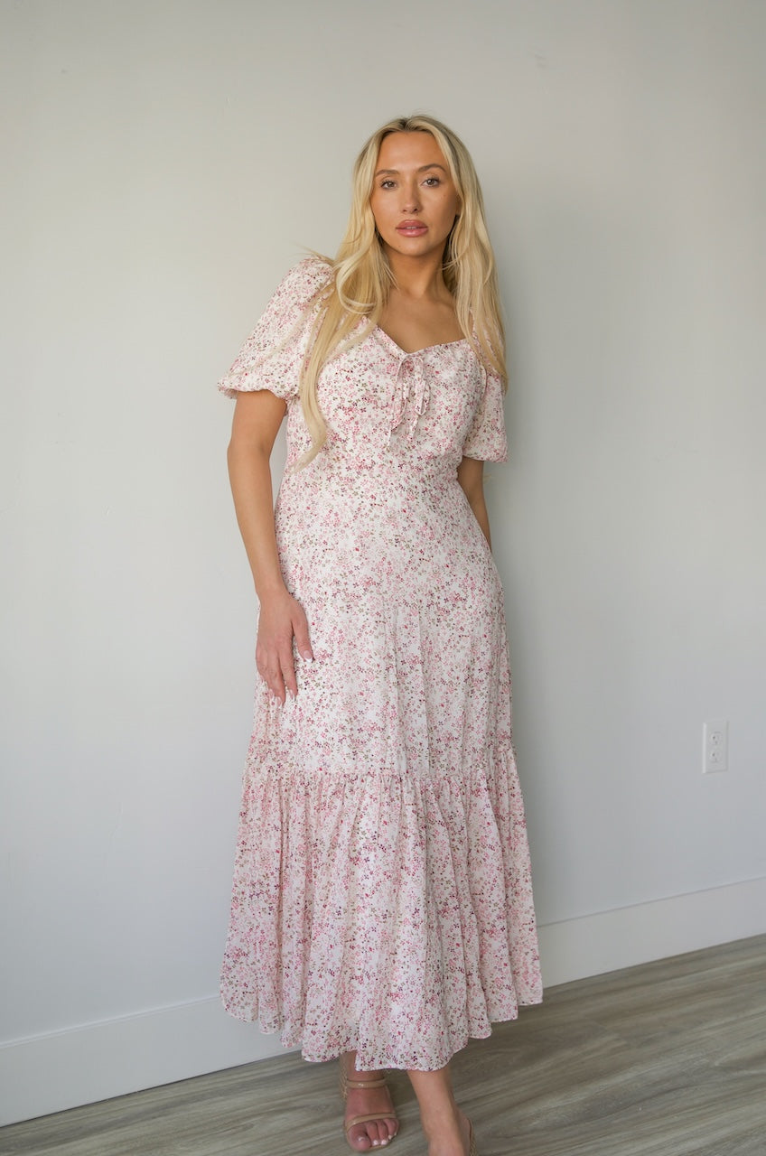 Rose Meadow Puff Sleeve Midi Dress