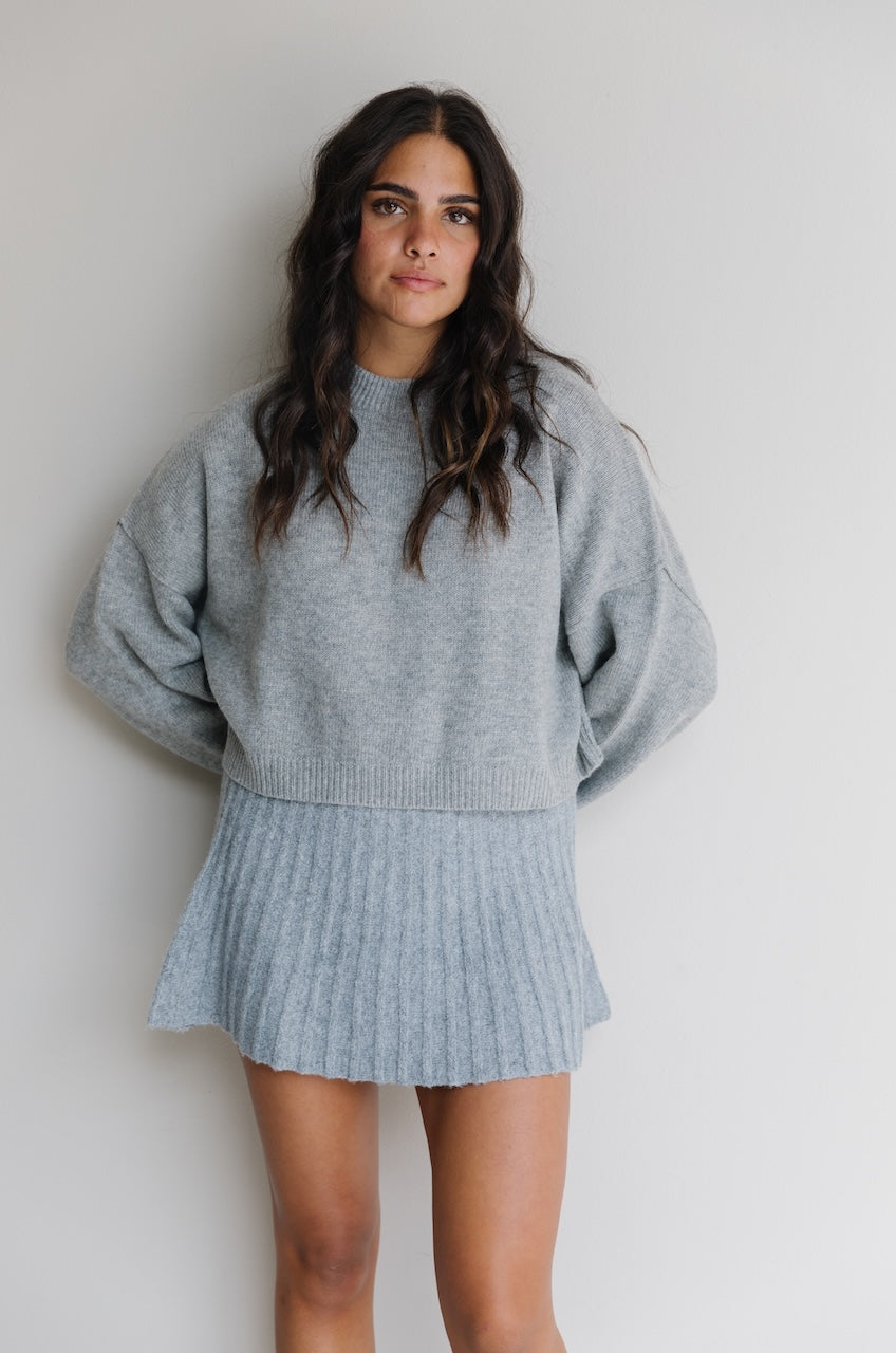 Grey Knit Pleated Mini Skirt
