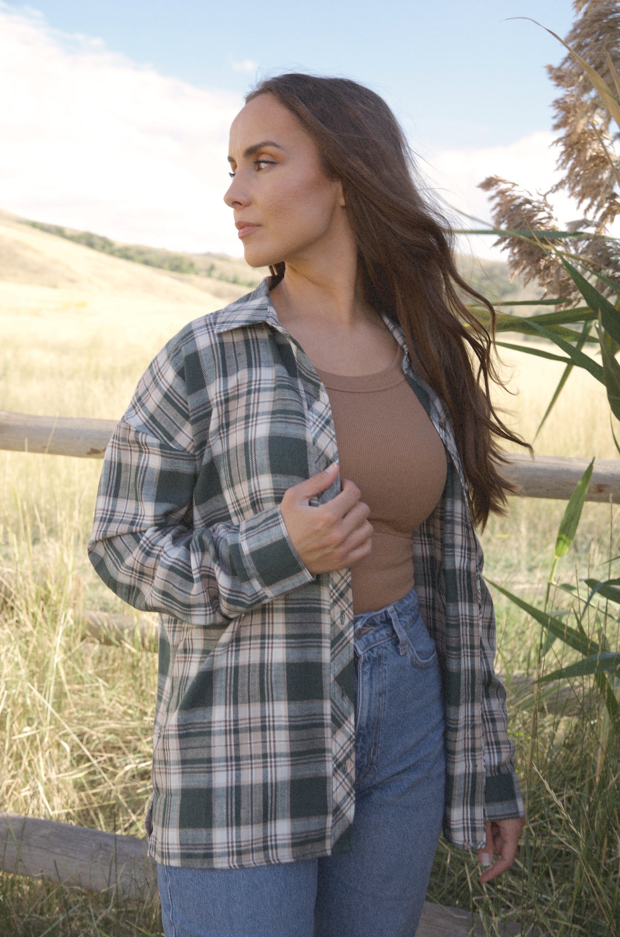 green oversized flannel shirt