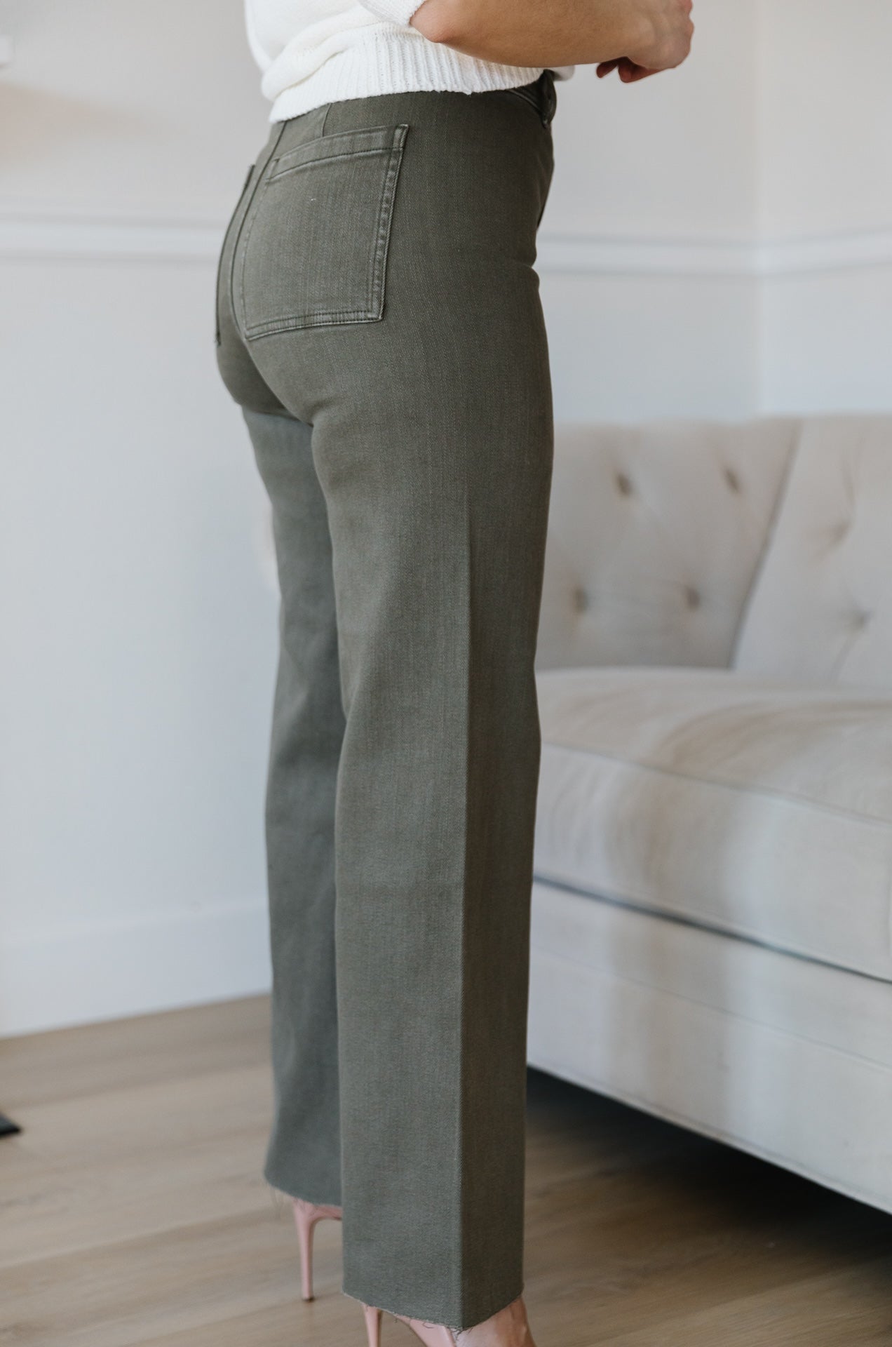 Olive Green Wide Leg Jeans