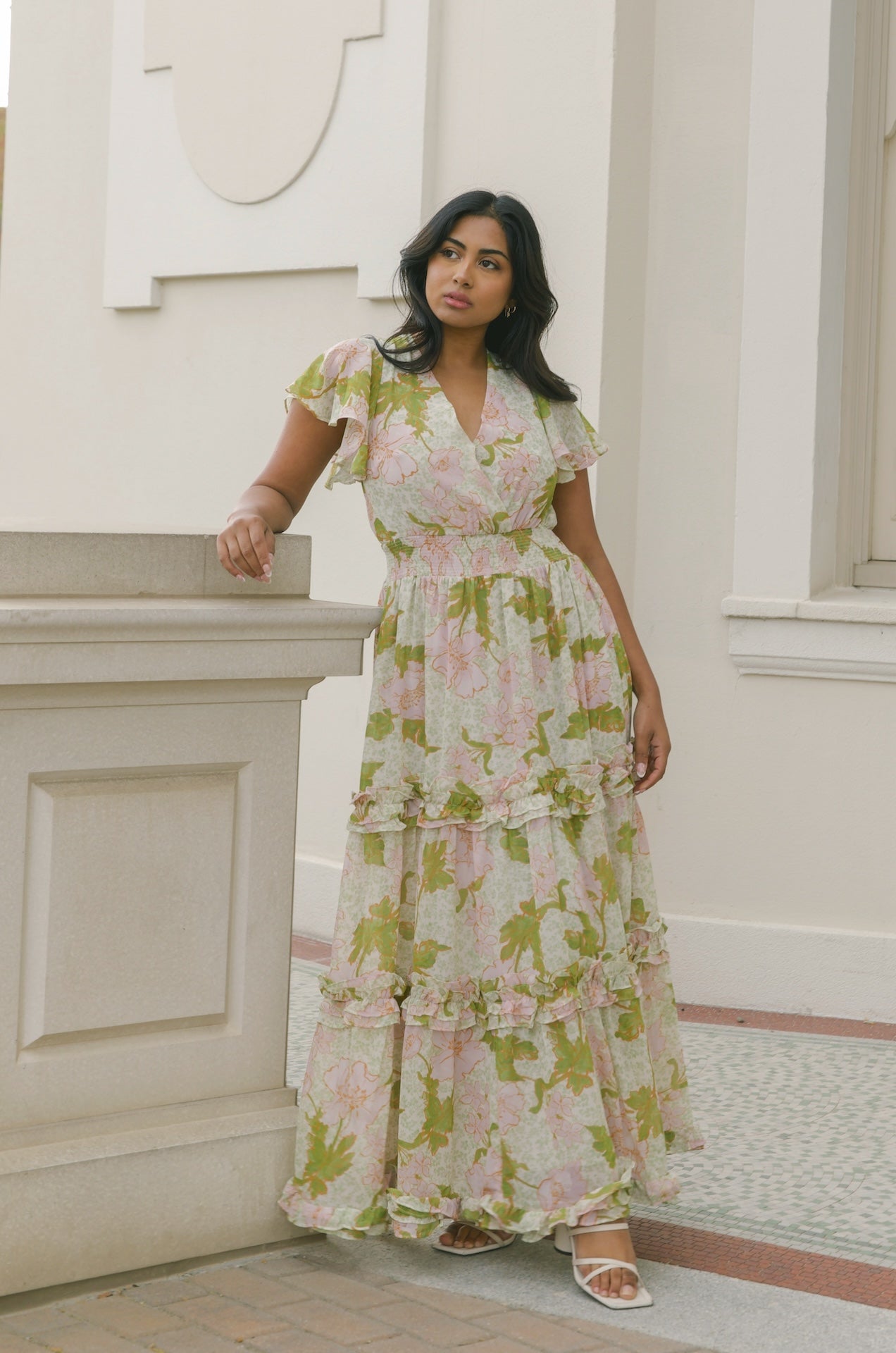 Farrah Green Floral Maxi Dress