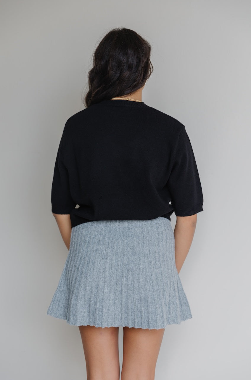 Grey Knit Pleated Mini Skirt