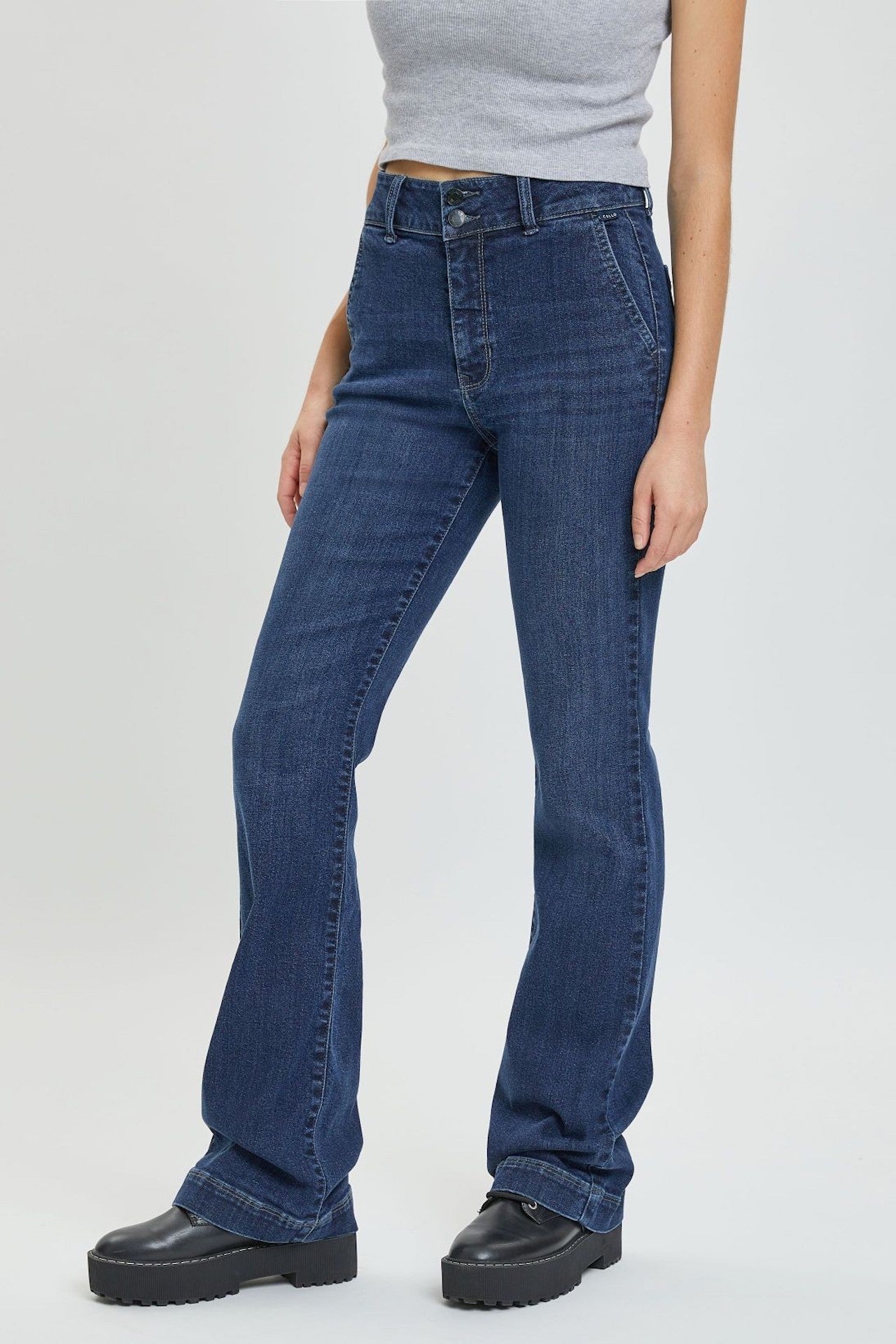 dark blue denim high rise trouser jeans