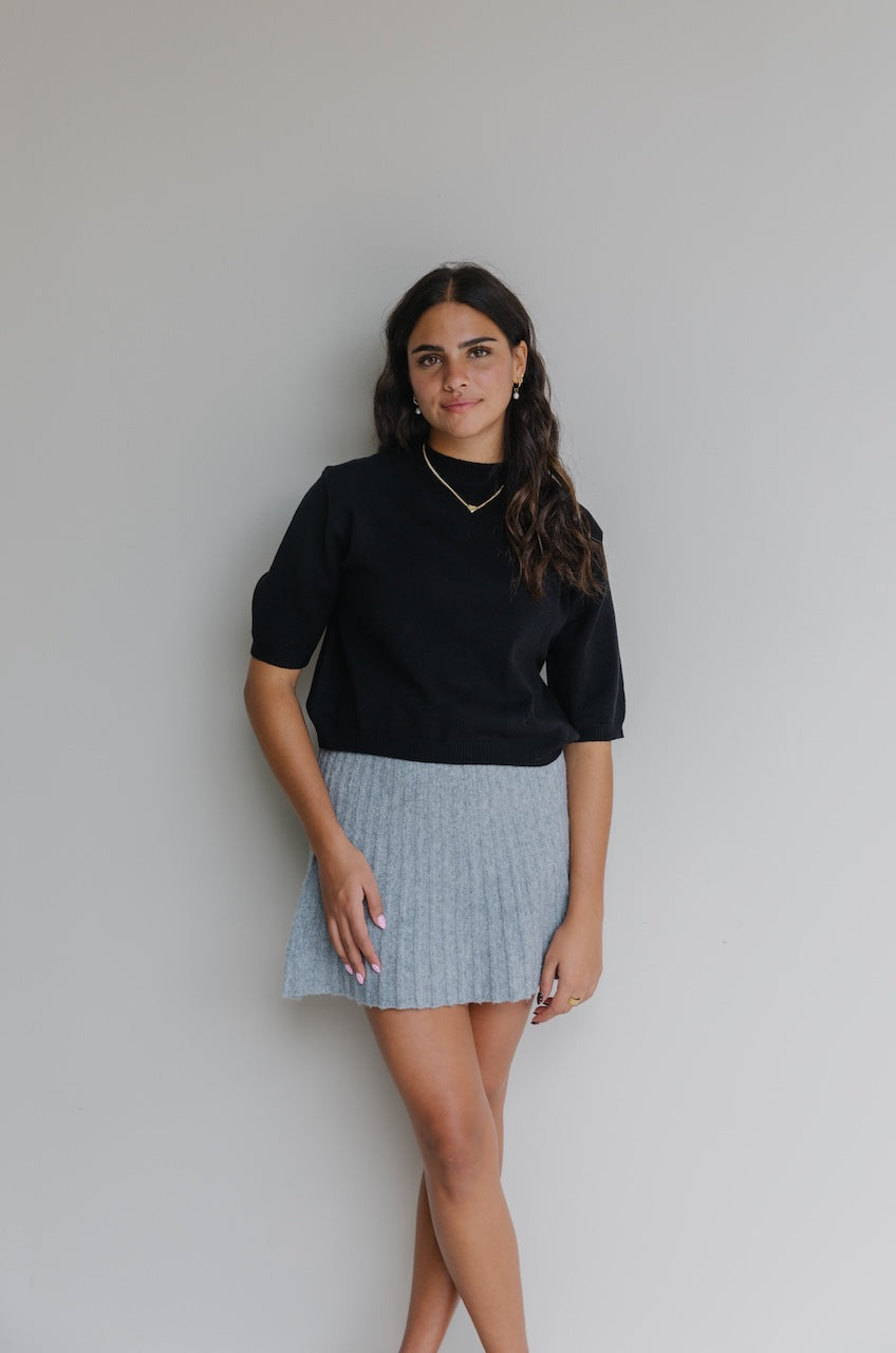 Grey Knit Pleated Mini Skirt