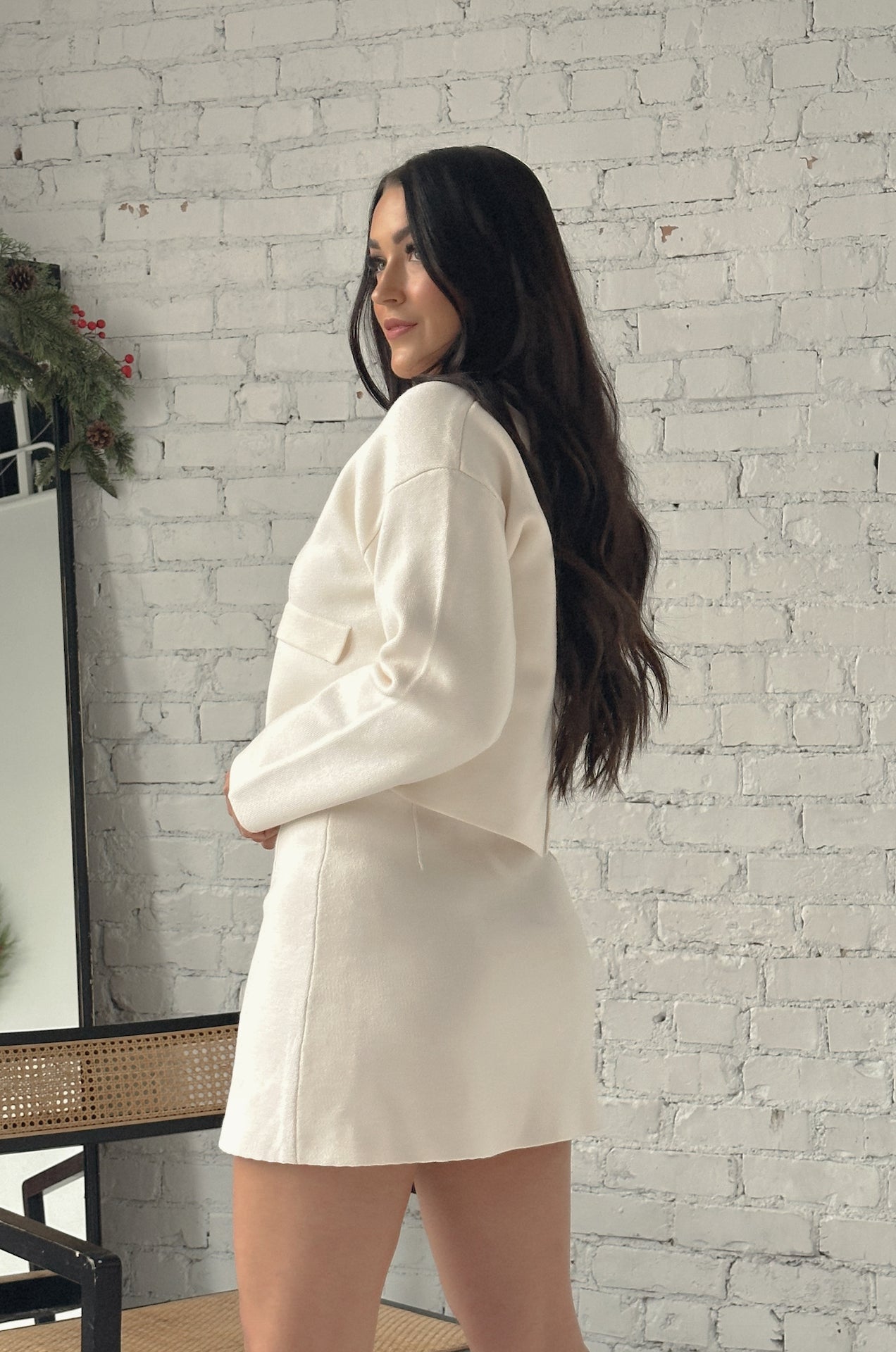 ivory cream knit sweater and mini skirt set