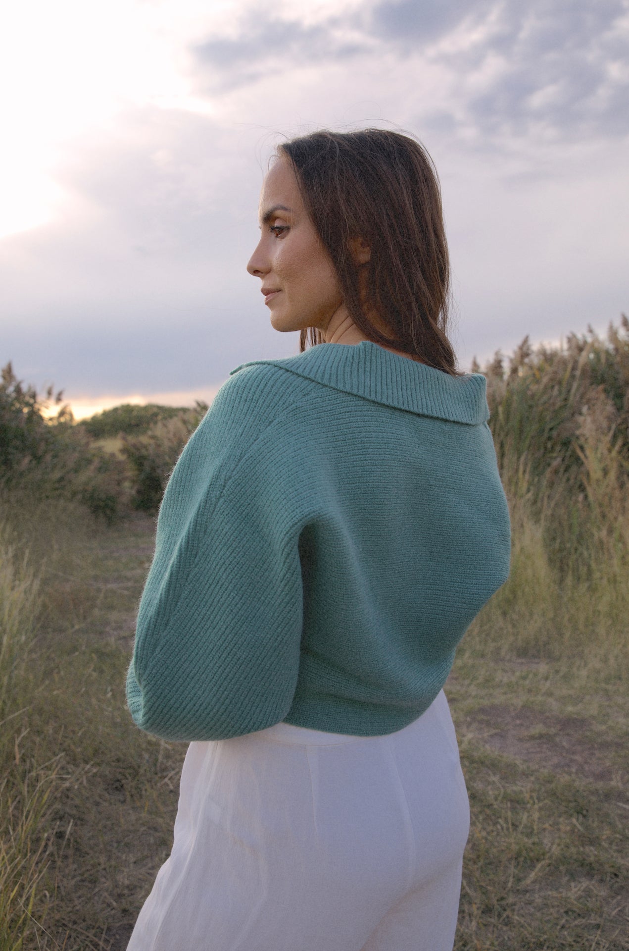 sage green cropped knit sweater