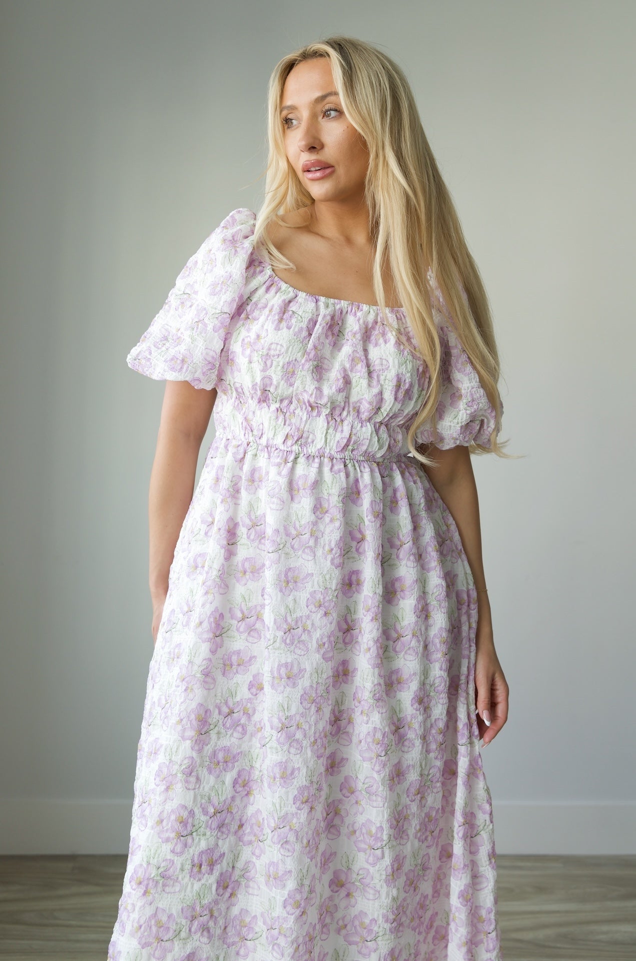 Blossom Floral Print Midi Dress - Lavender
