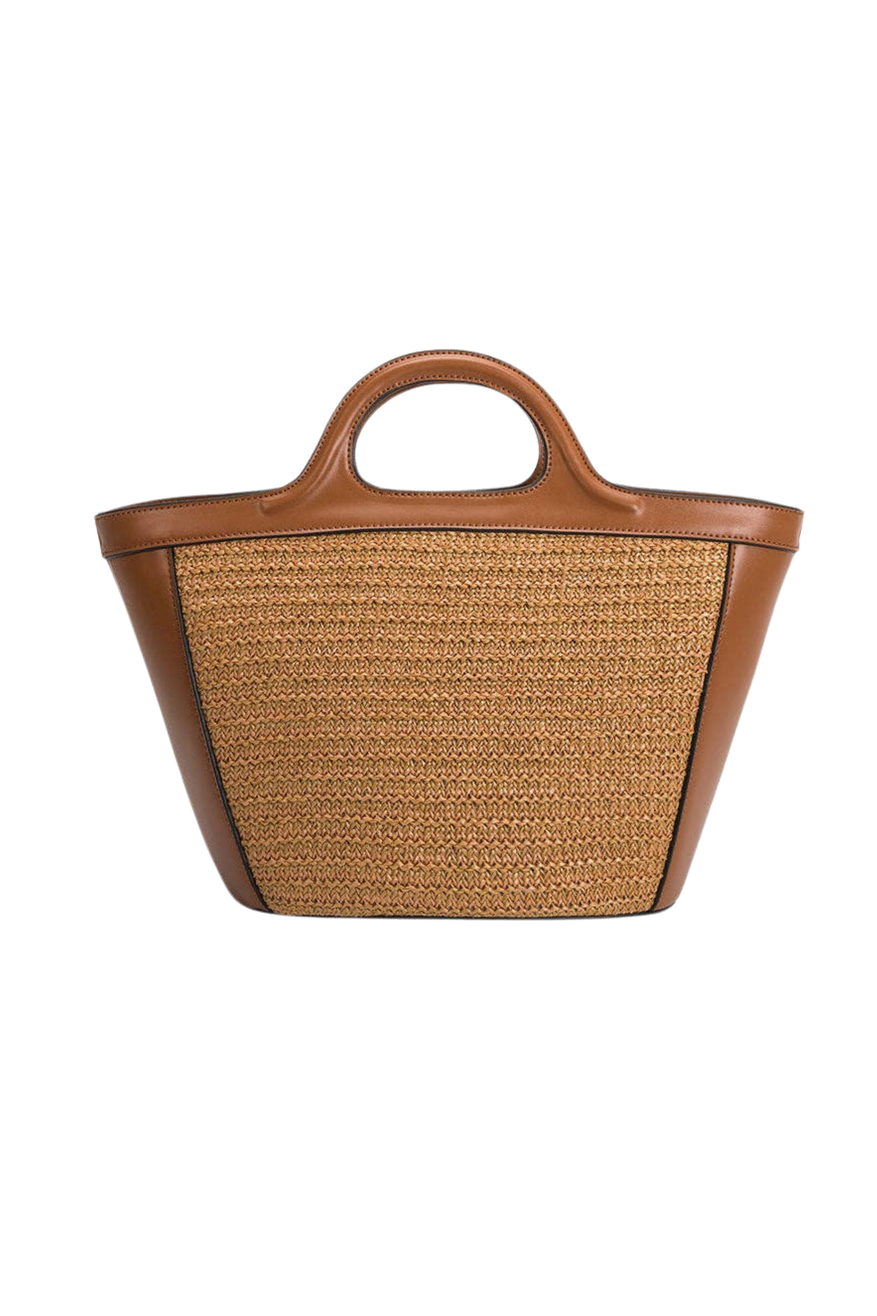 Raffia Woven Brown Leather Tote Bag