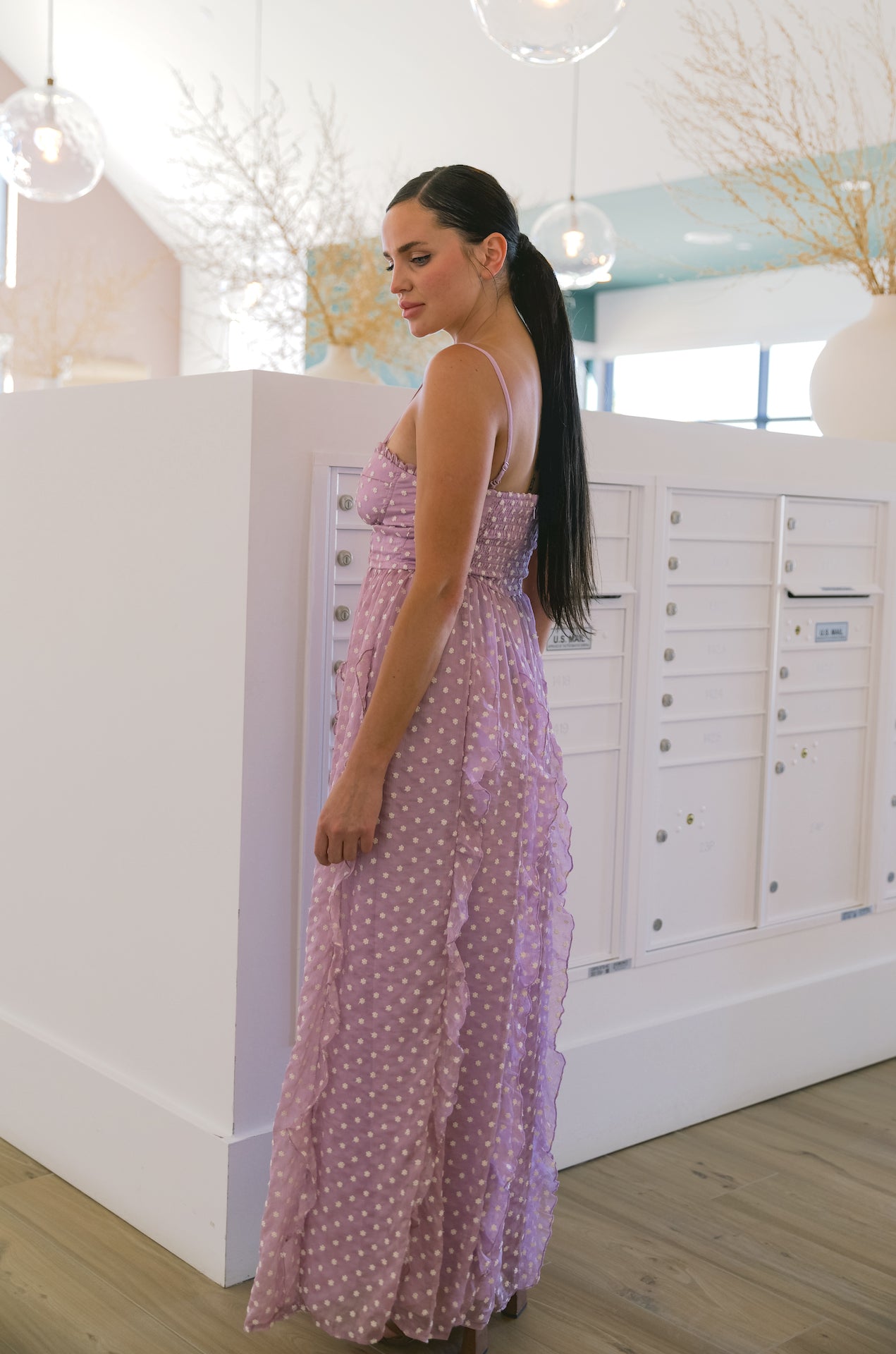 purple Embroidered Daisies Maxi Dress