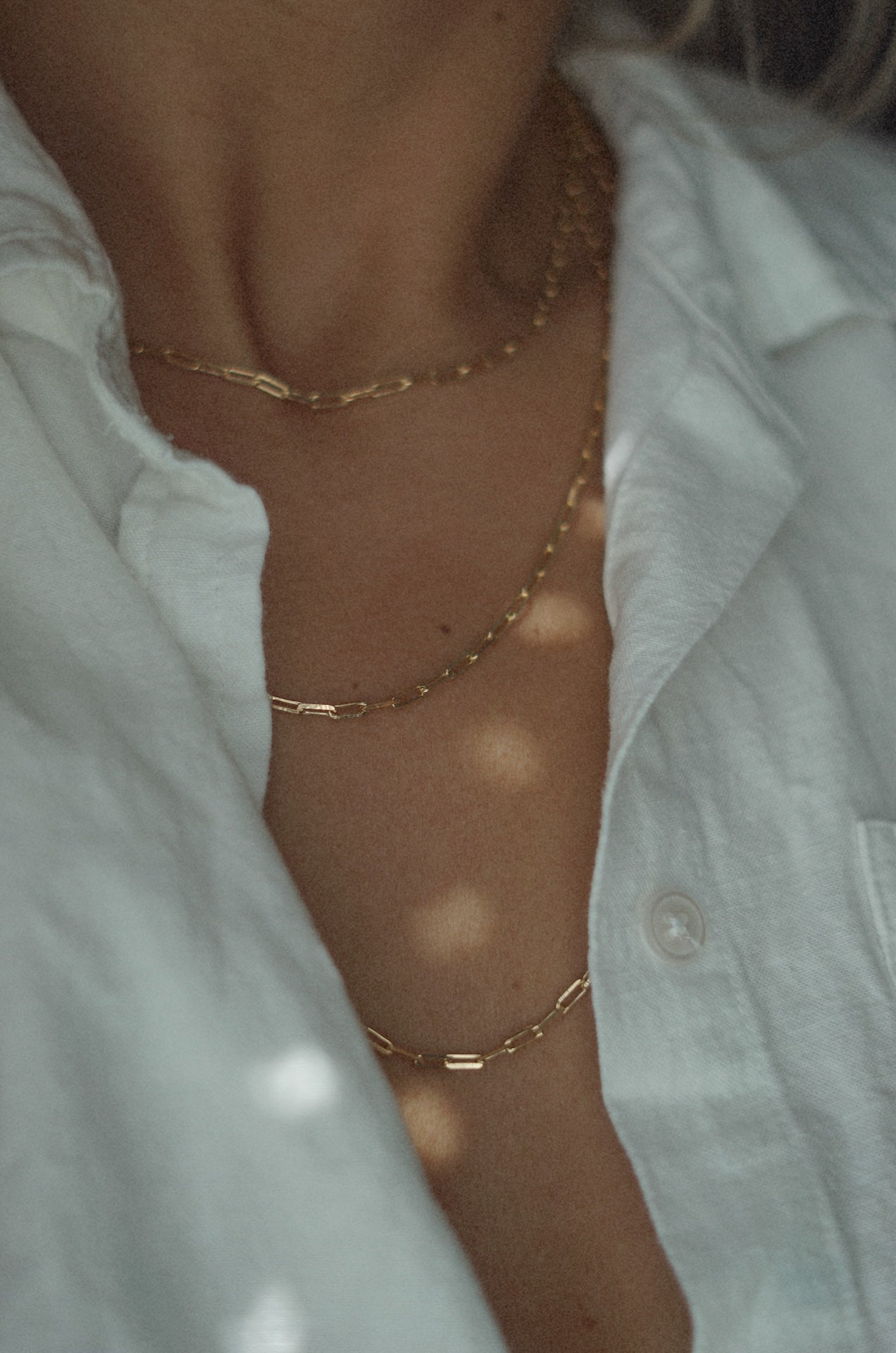 18k gold filled 3 multi strand layered chain necklace