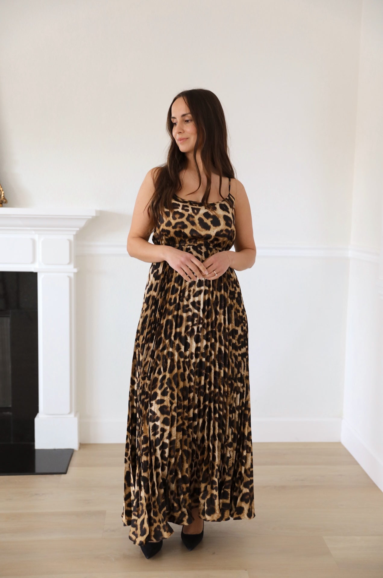Leopard Print Pleated Maxi Dress M