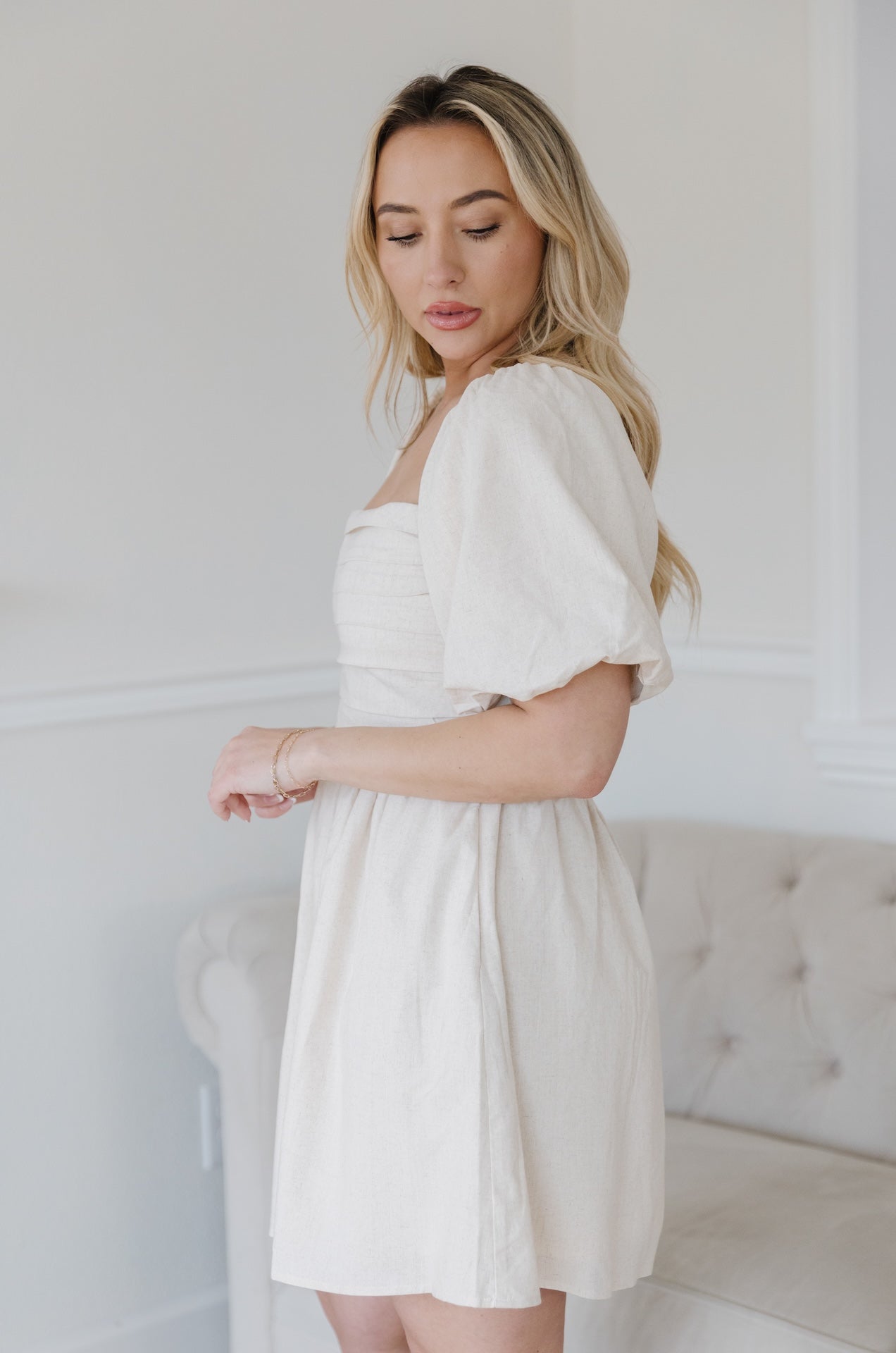 Linen Puff Sleeve Dress