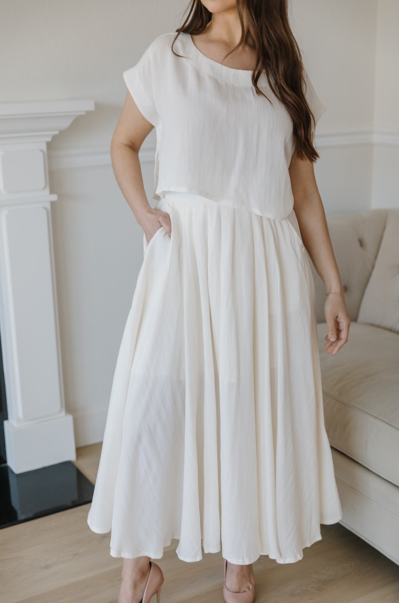 Paige Cream Crop Top and Skirt Set