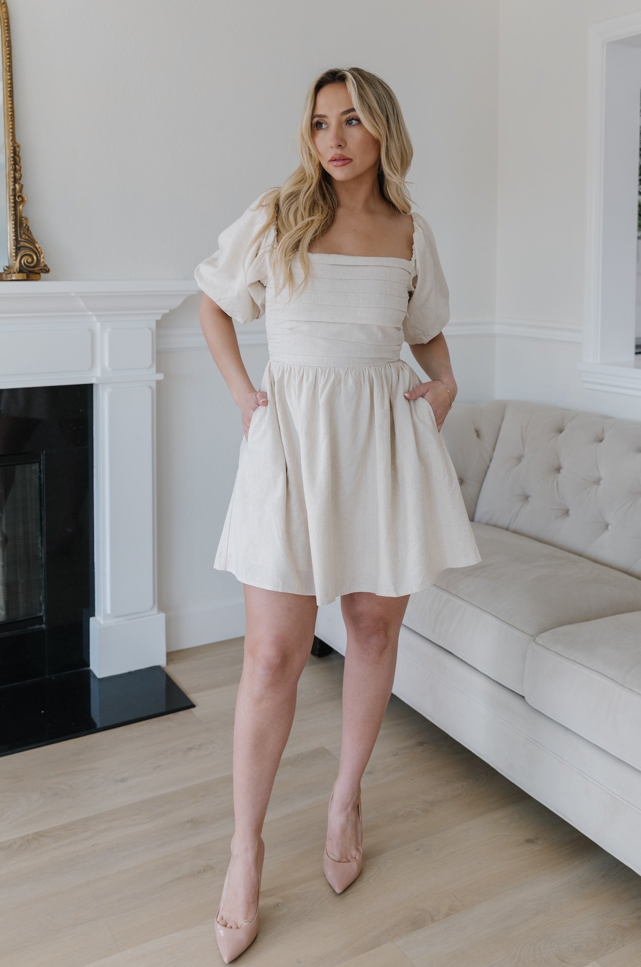Linen Puff Sleeve Dress