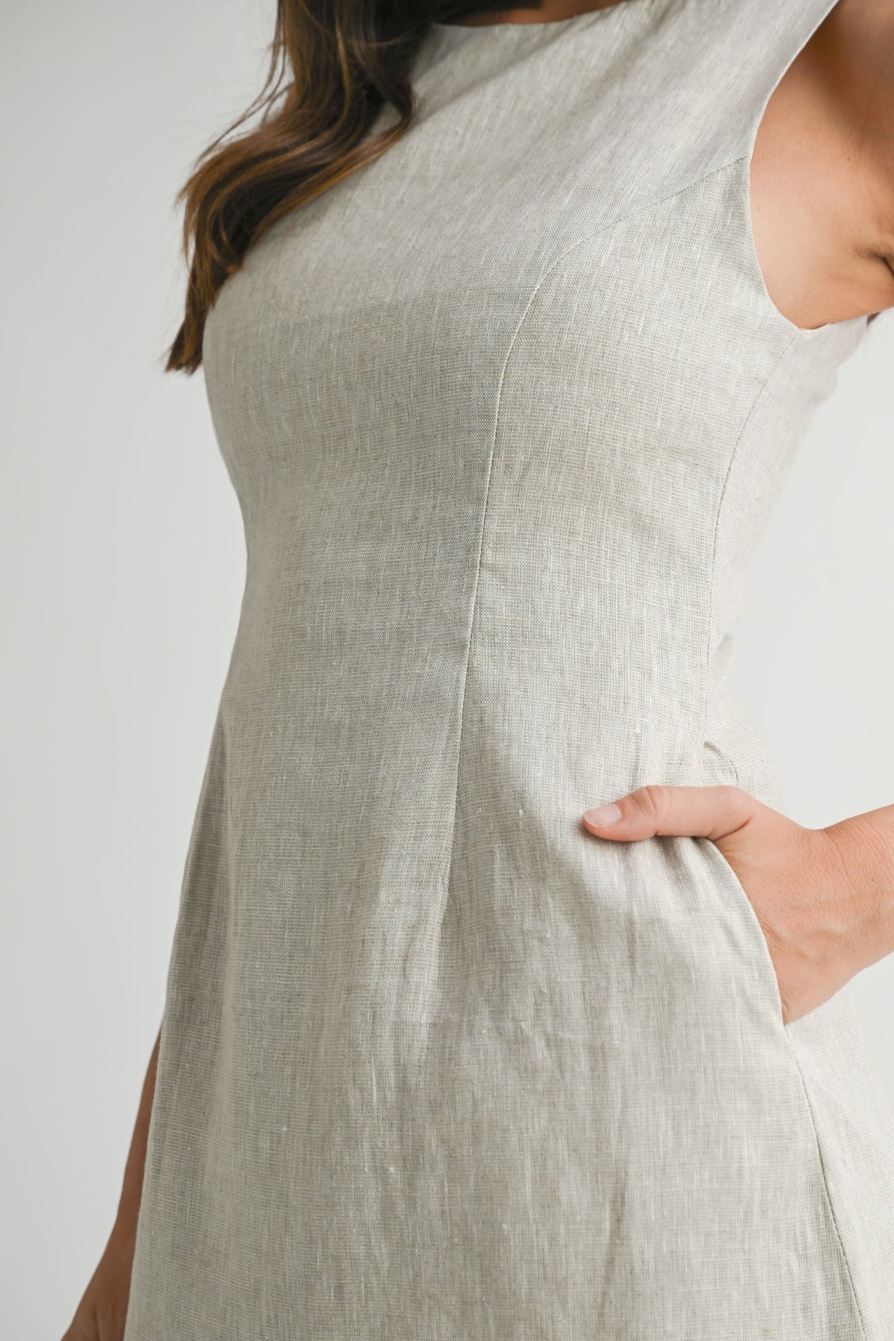 Scallop Hem Linen Mini Dress