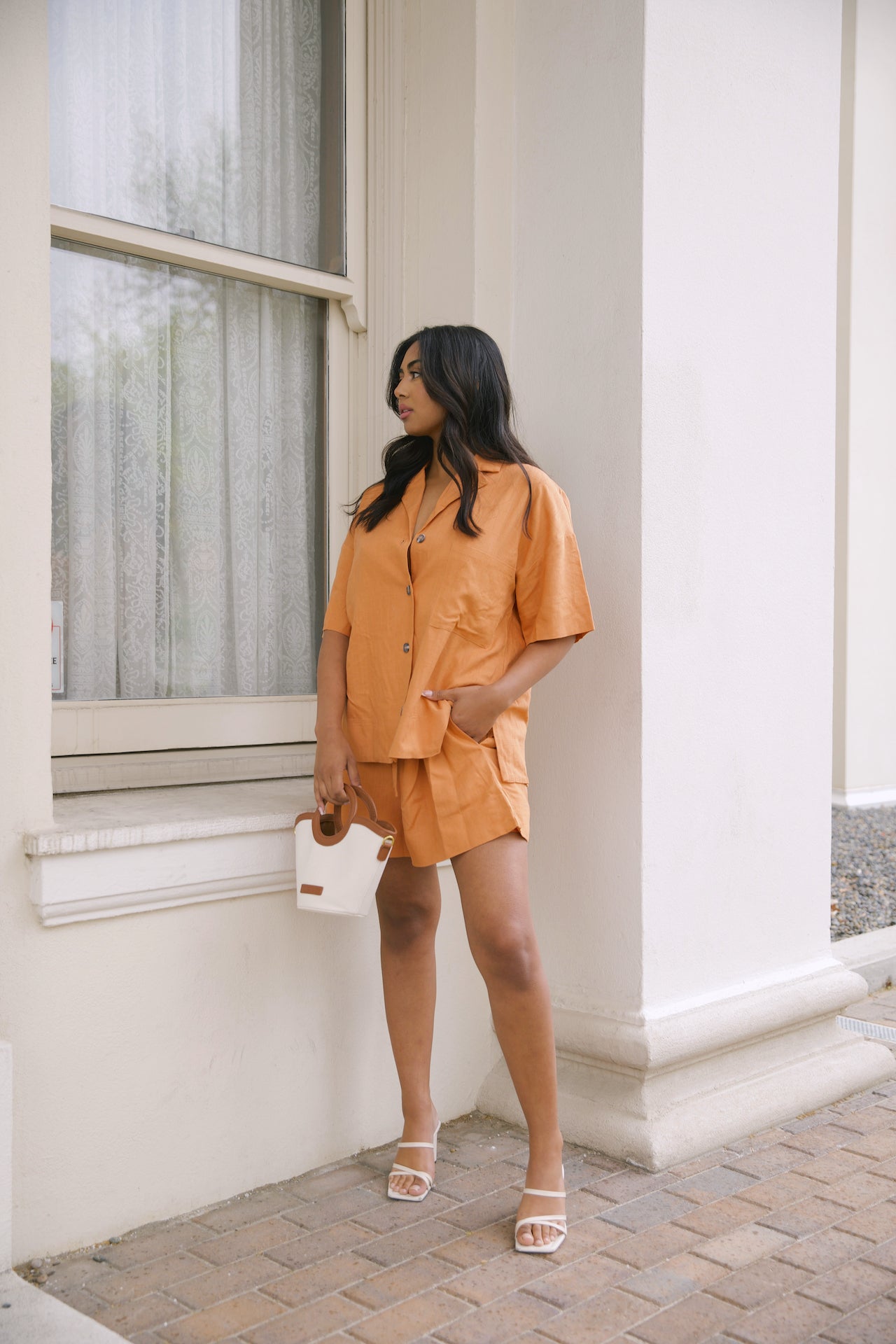 linen orange two piece set