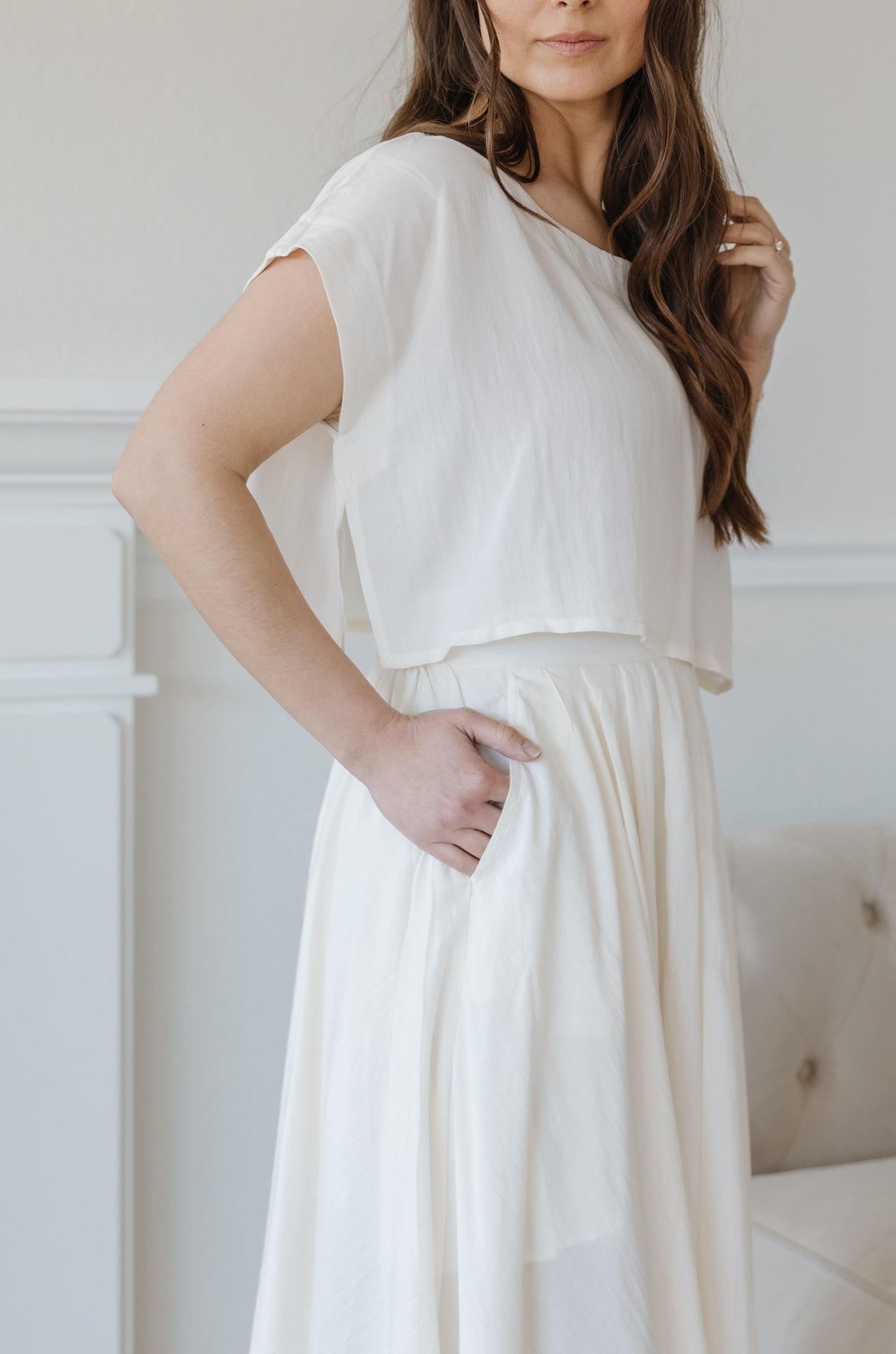 Paige Cream Crop Top and Skirt Set