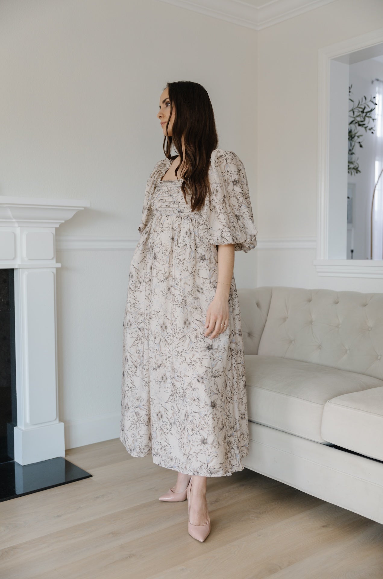 Daria Beige Floral Dress S Daria Beige Floral Dress S
