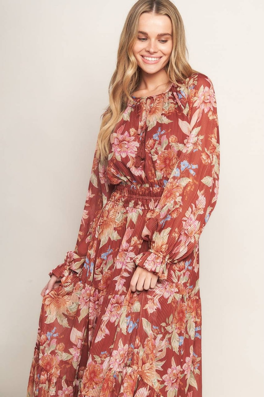 Brown Floral Midi Dress