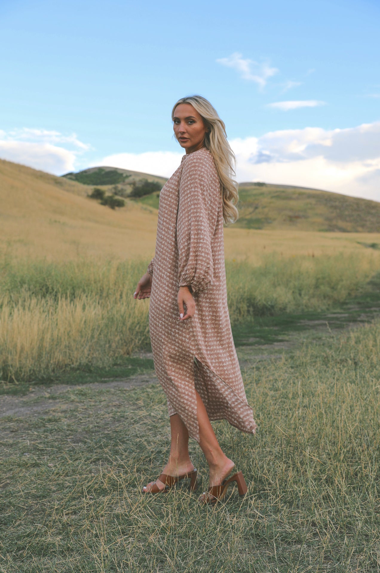 Mauve Printed Midi Dress