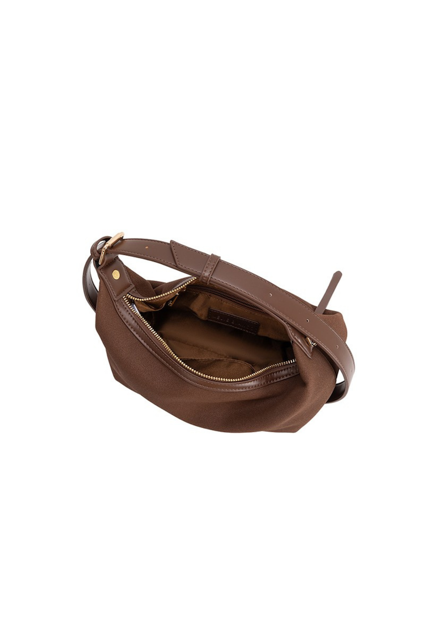 Melie Bianco Lilith Brown Suede Hobo Bag - Vegan Crescent Shoulder Purse