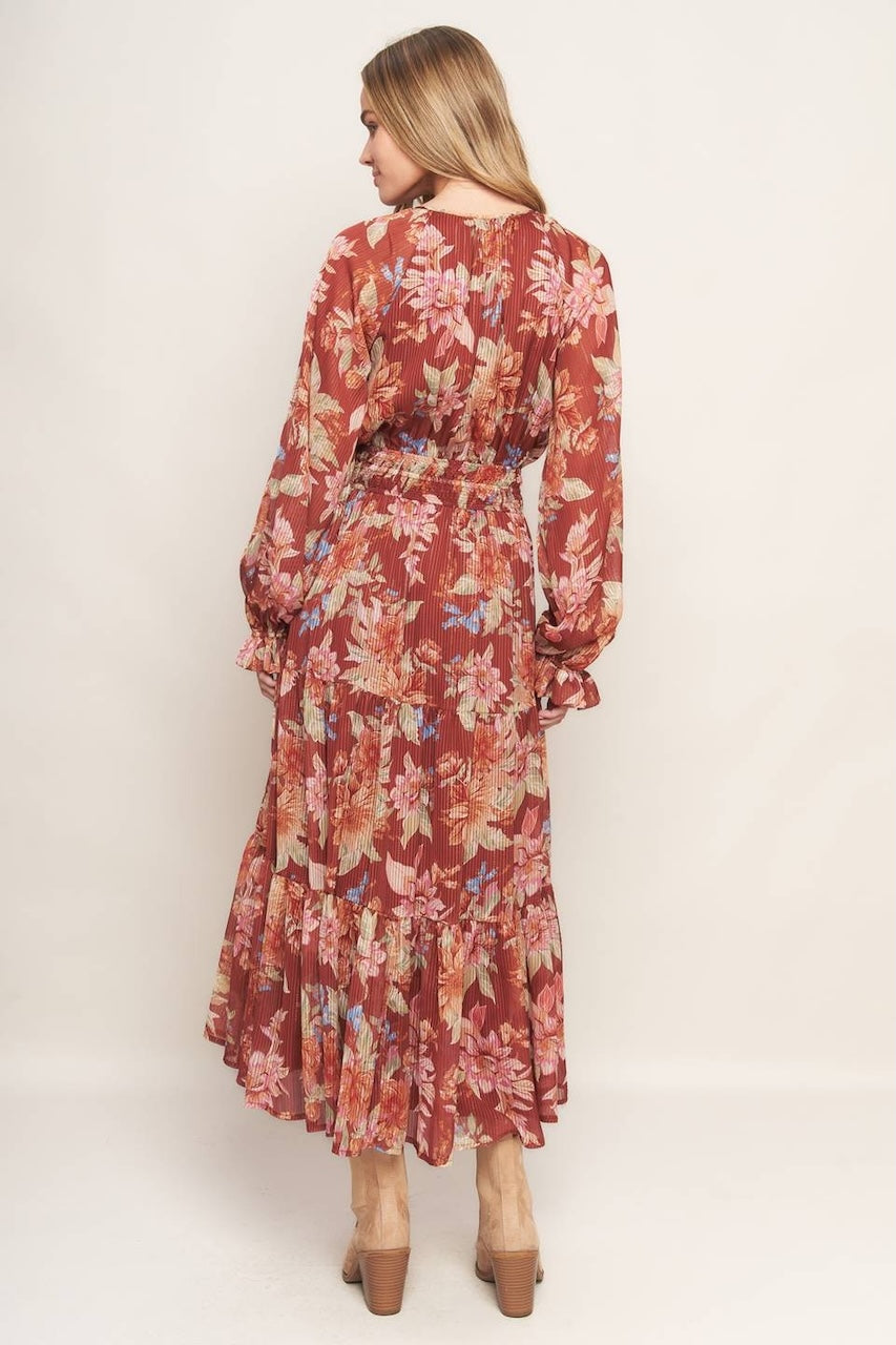 Brown Floral Midi Dress
