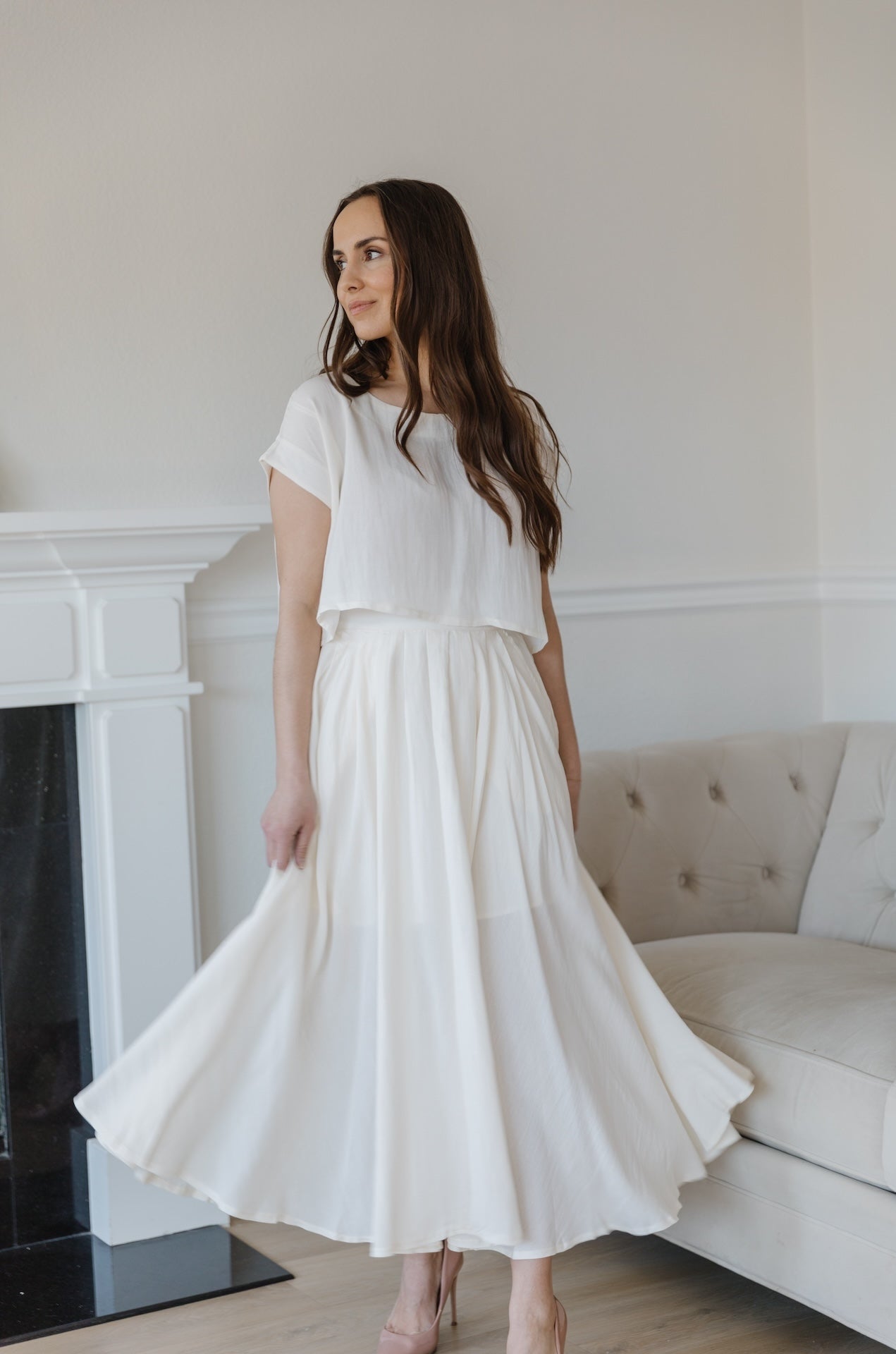 Paige Cream Crop Top and Skirt Set