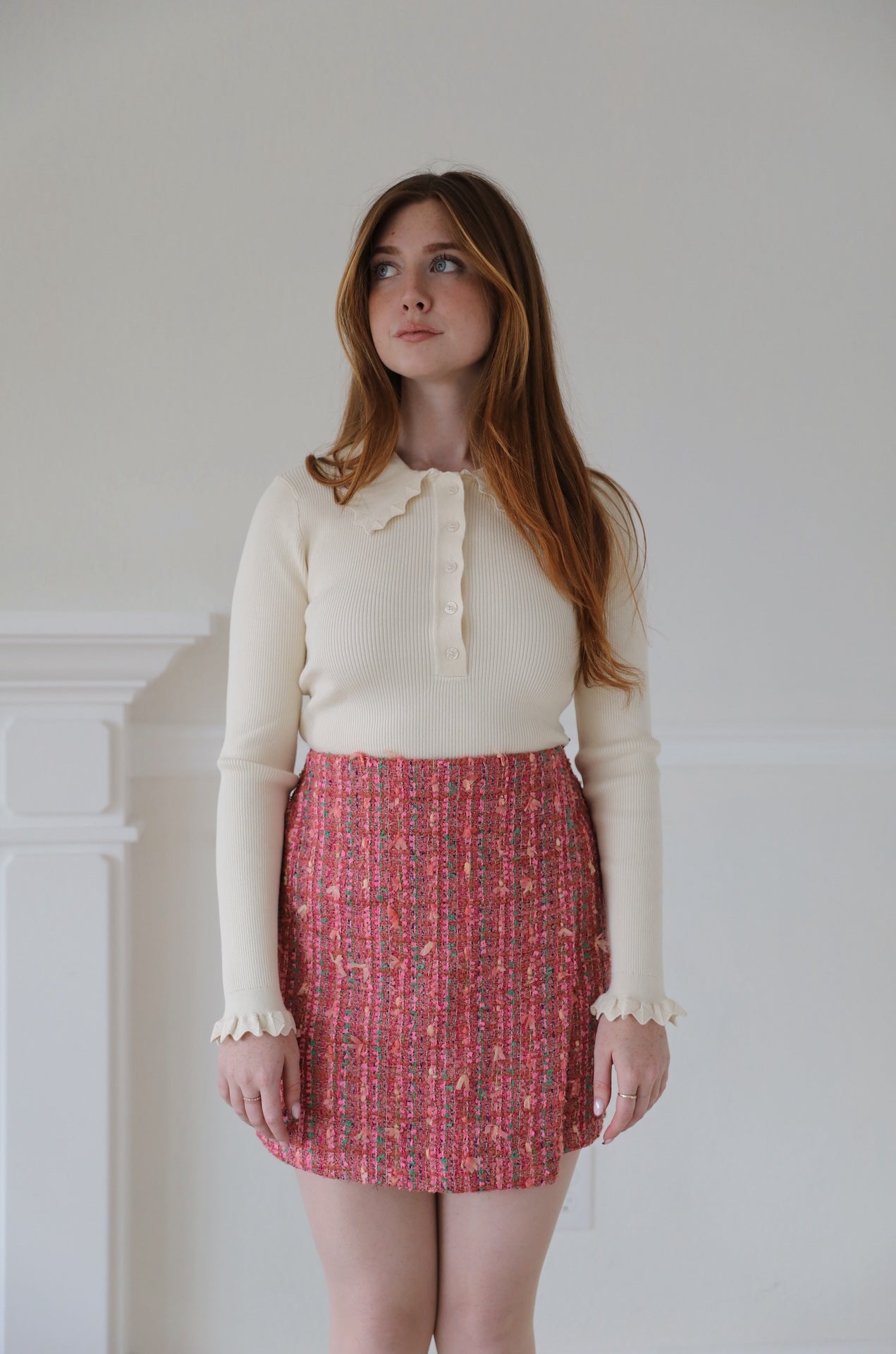 multicolor pink tweed mini skirt