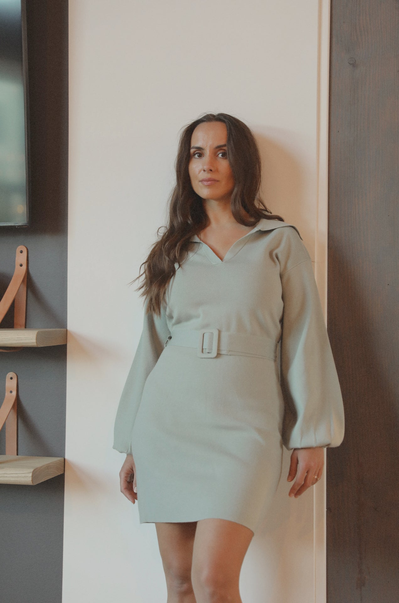 mint belted sweater dress with long sleevesmint belted sweater dress with long sleeves