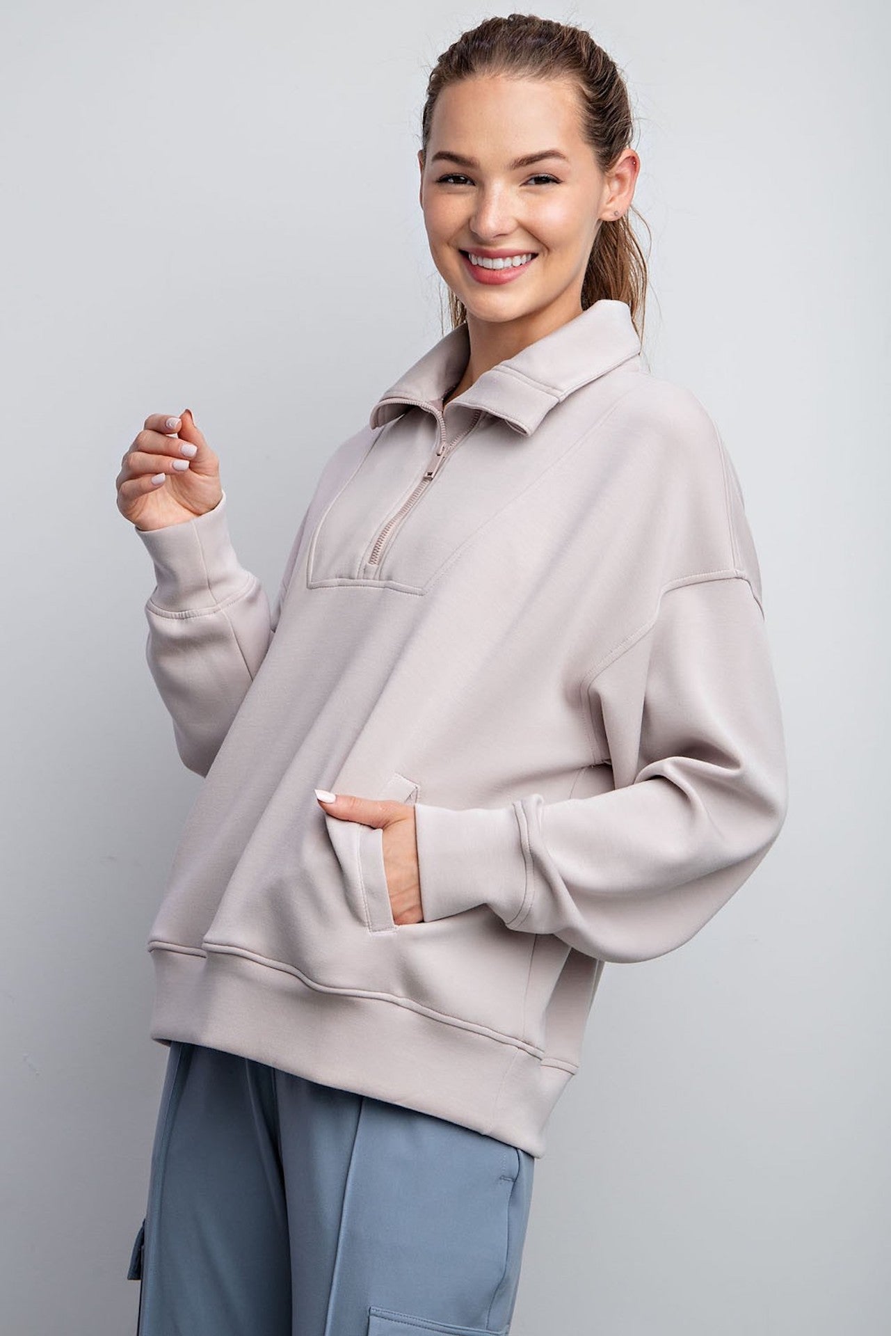 mocha cream half zip modal sweatshirt