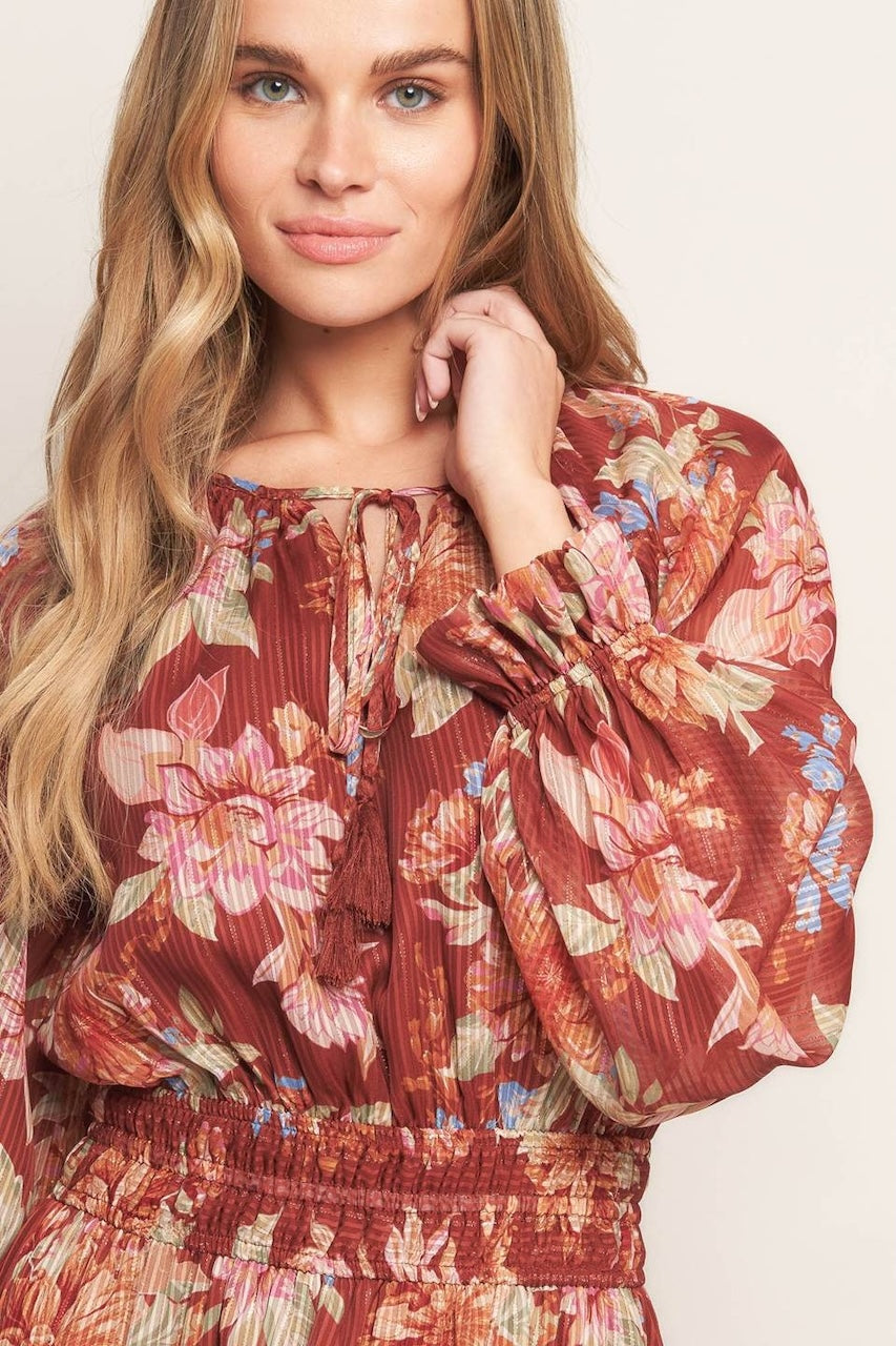 Brown Floral Midi Dress