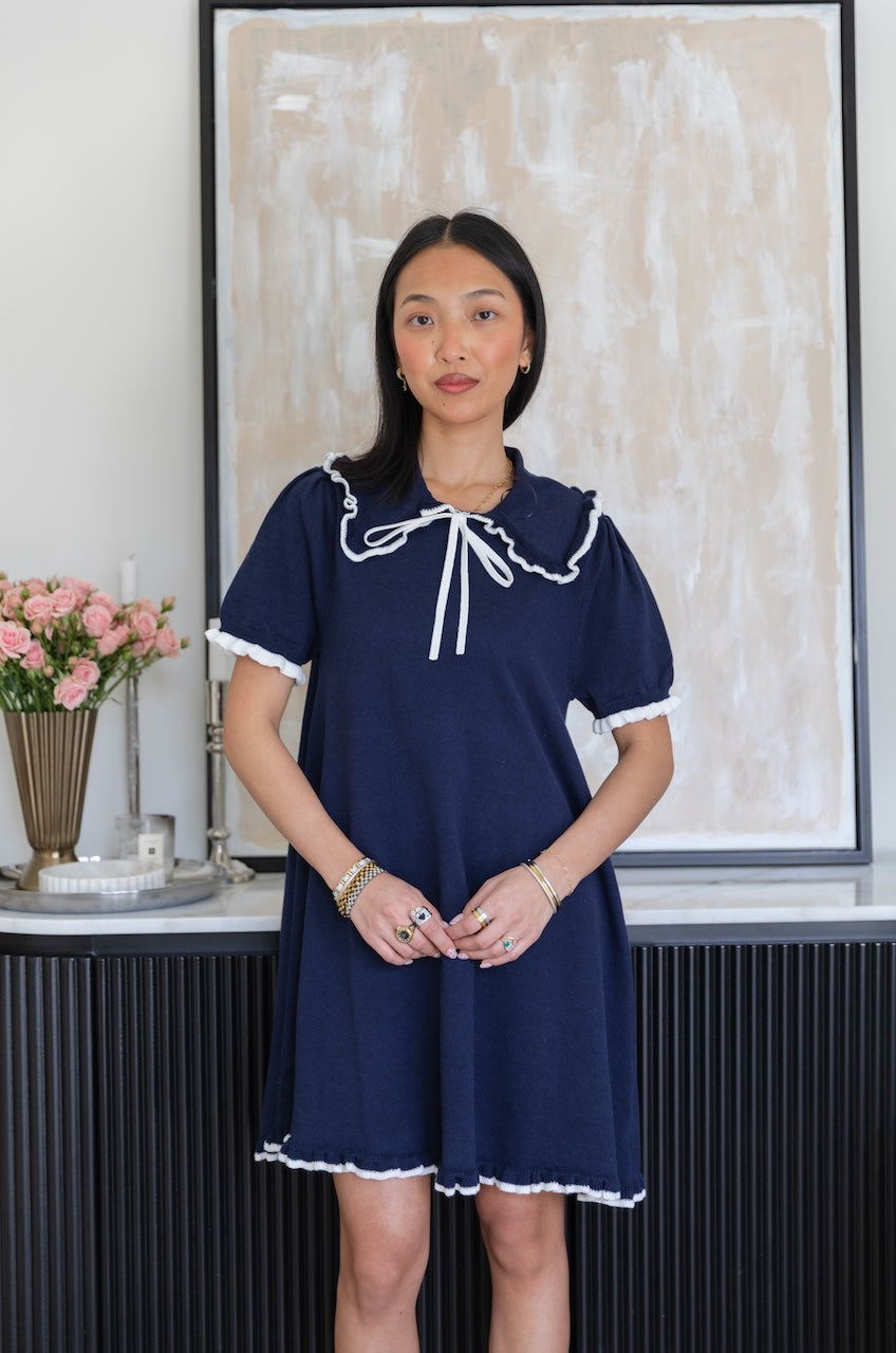 Collared Navy Blue Mini Dress