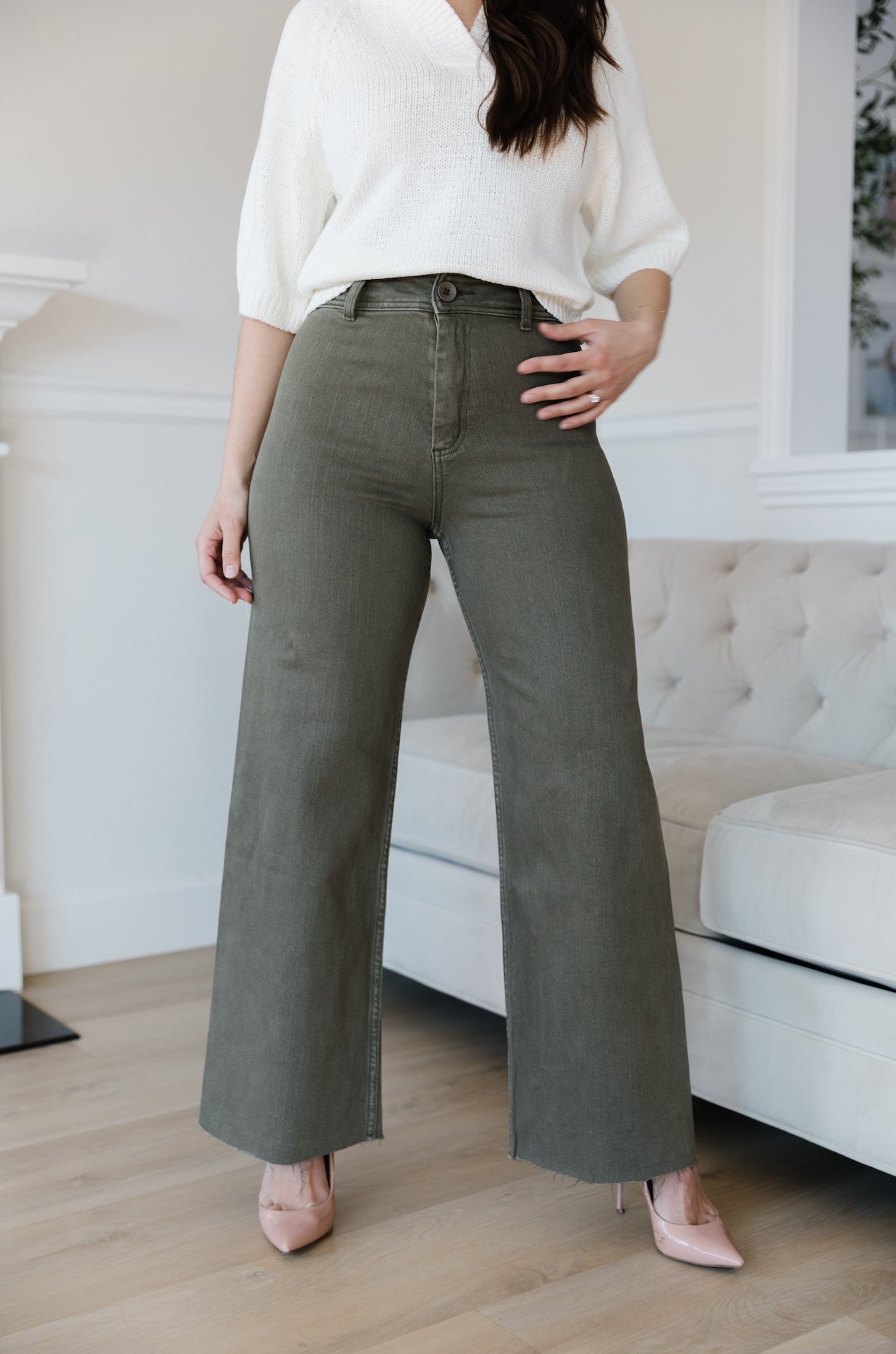 Olive Green Wide Leg Jeans