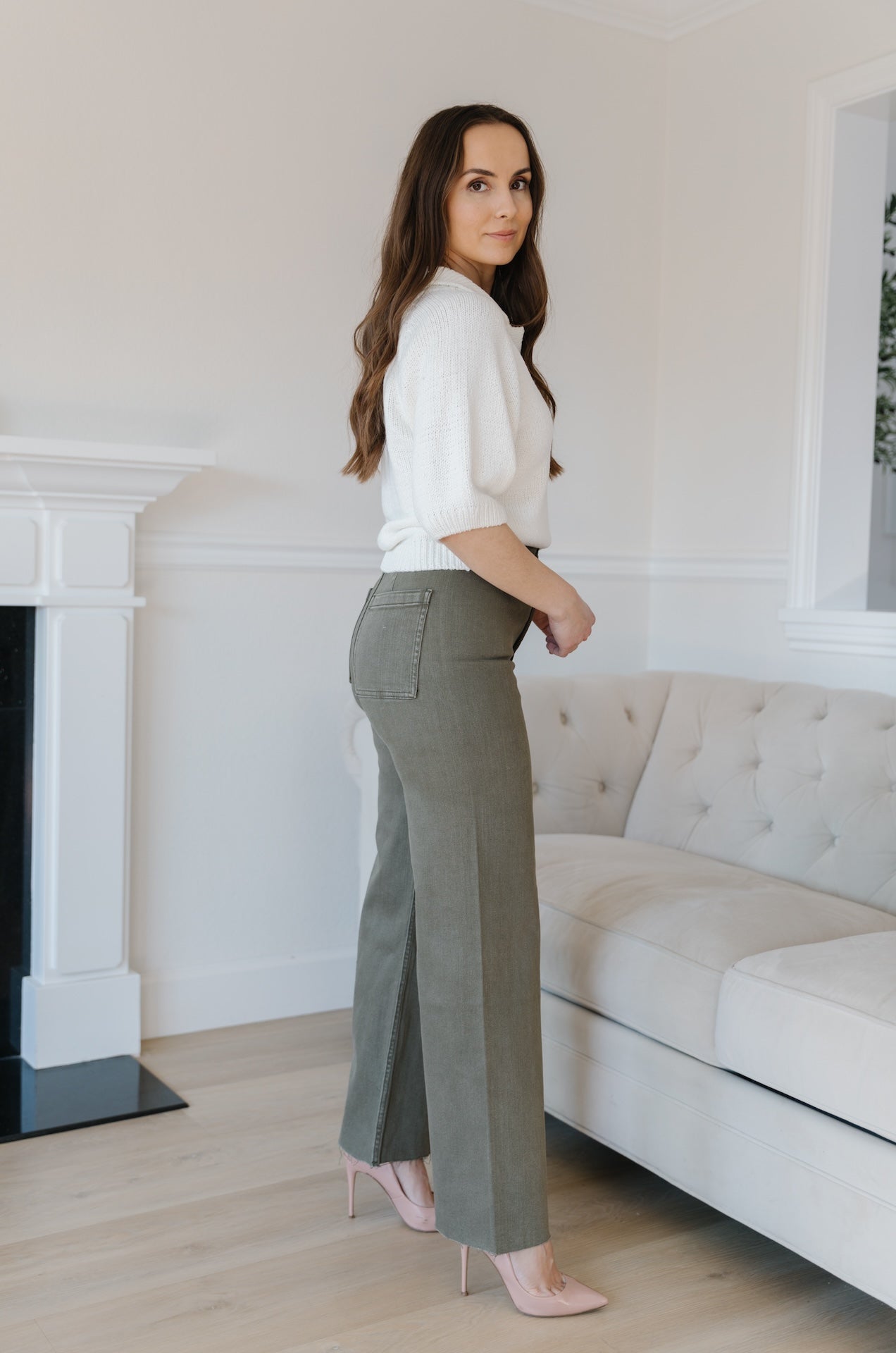 Olive Green Wide Leg Jeans