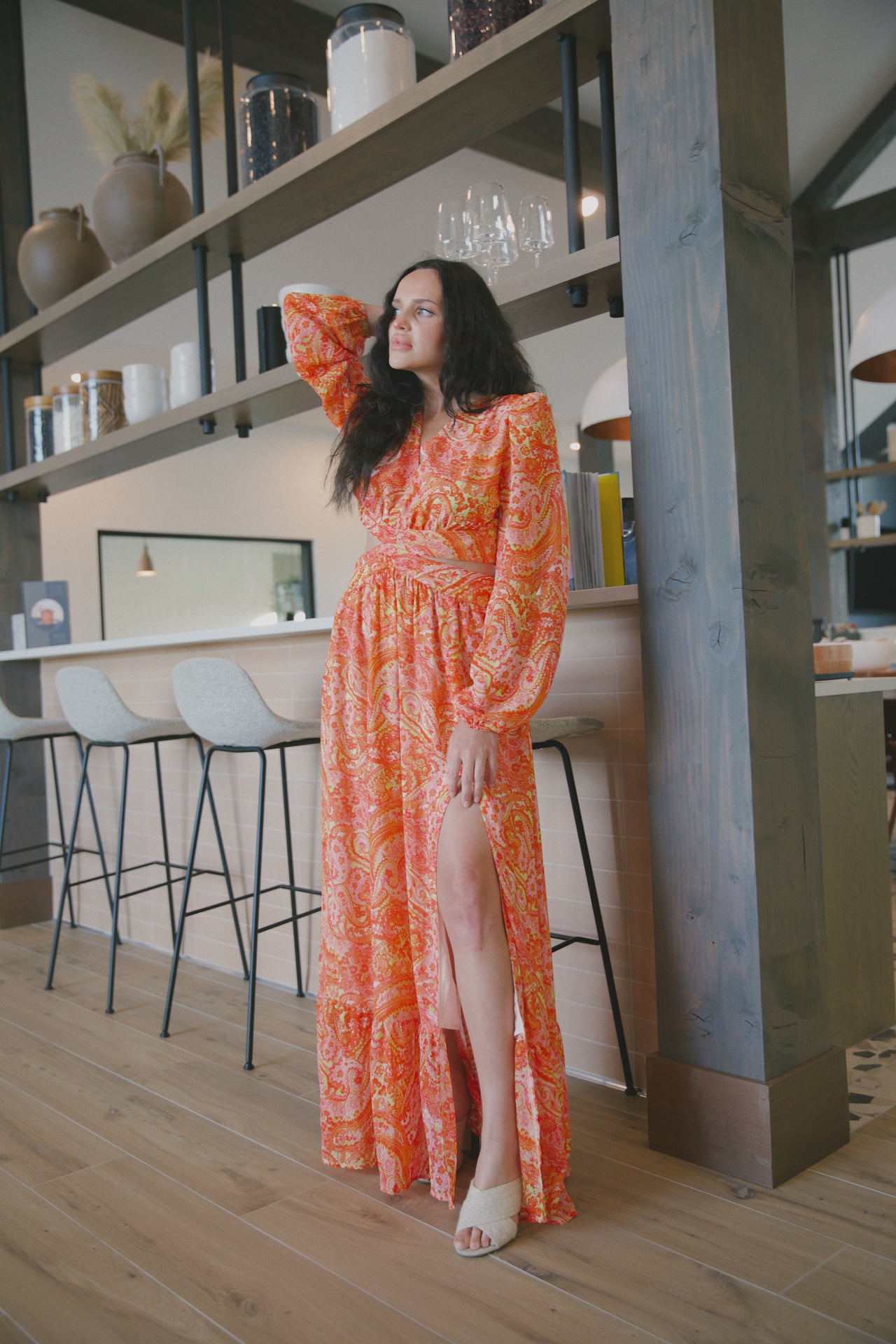 Paisley Orange Maxi Dress L