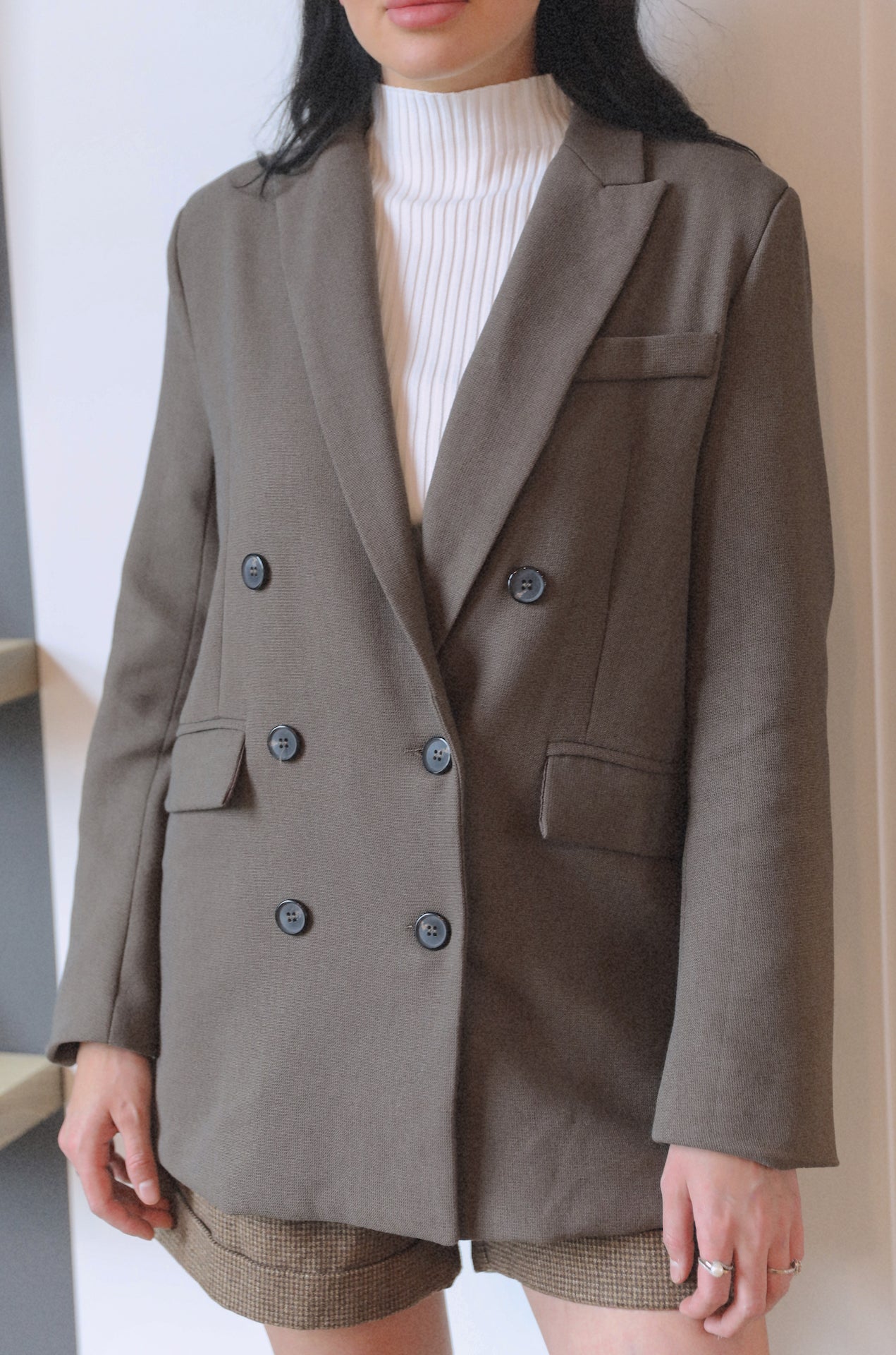 brown double breasted oversized blazer