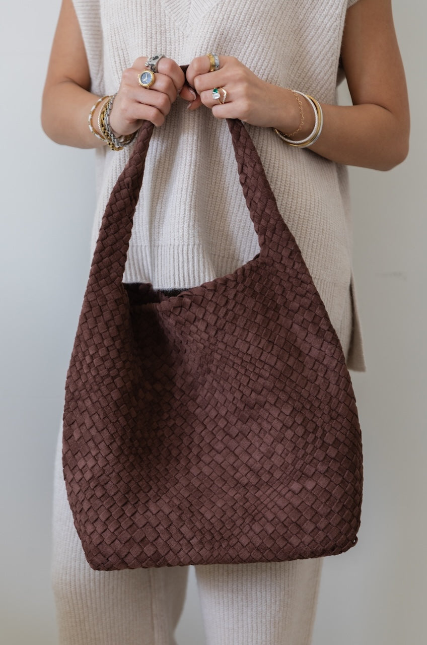 Melie Bianco Johanna Tobacco - Brown Suede Shoulder Hobo Bag