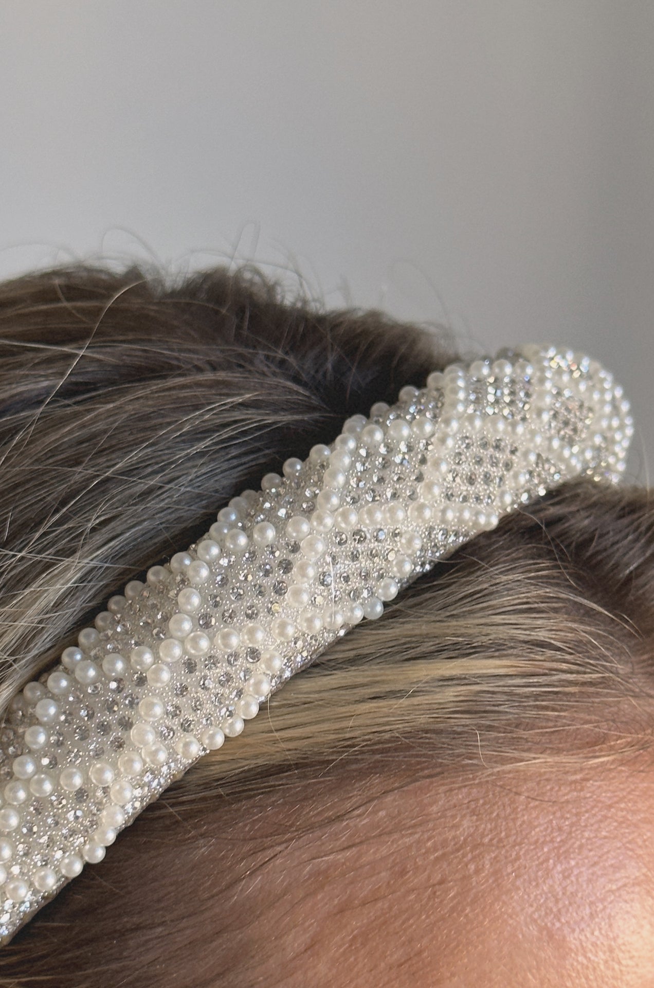 white pearl embellished rhinestone headband