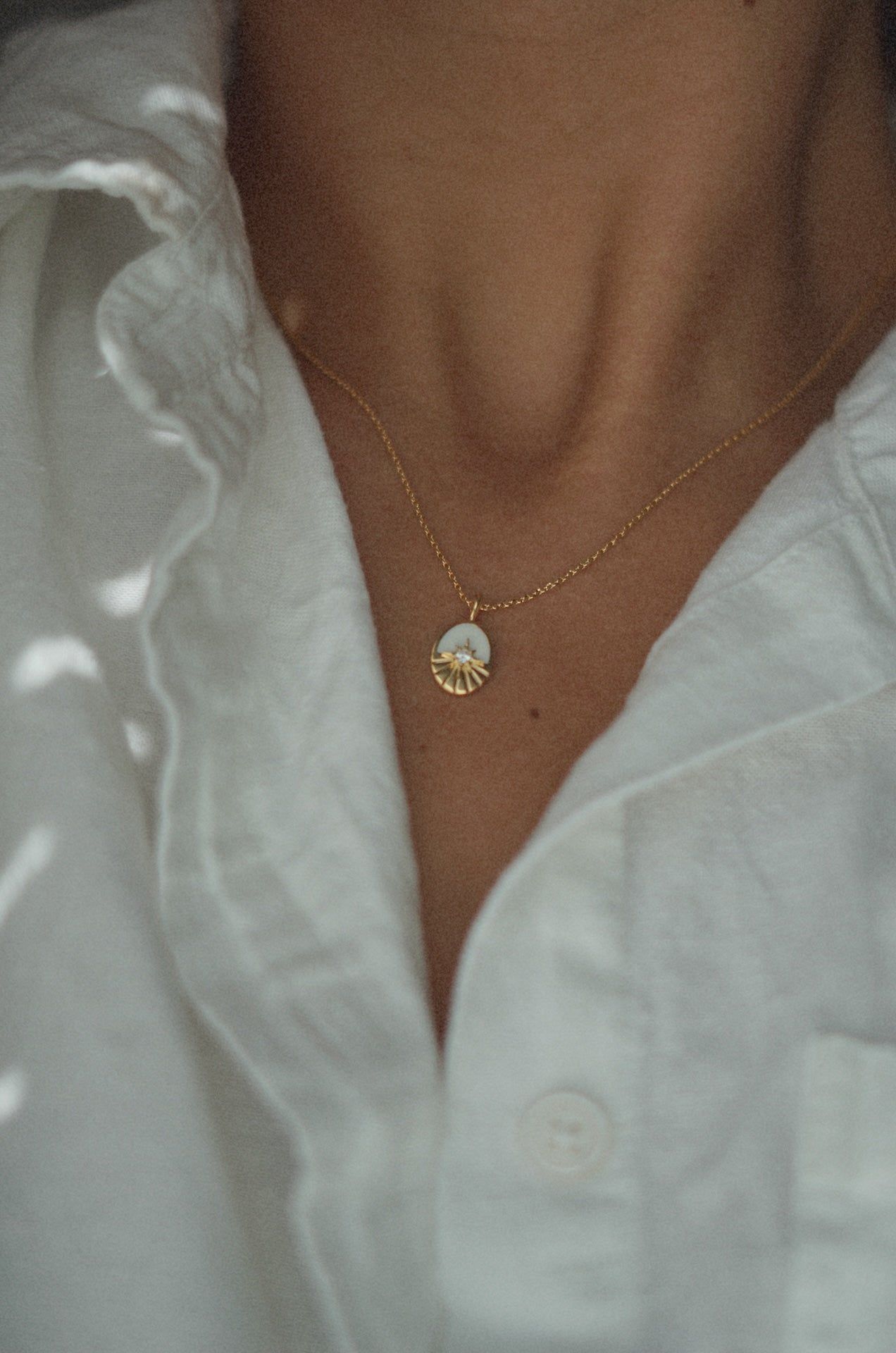 18k Gold Oval Sun Pendant Necklace