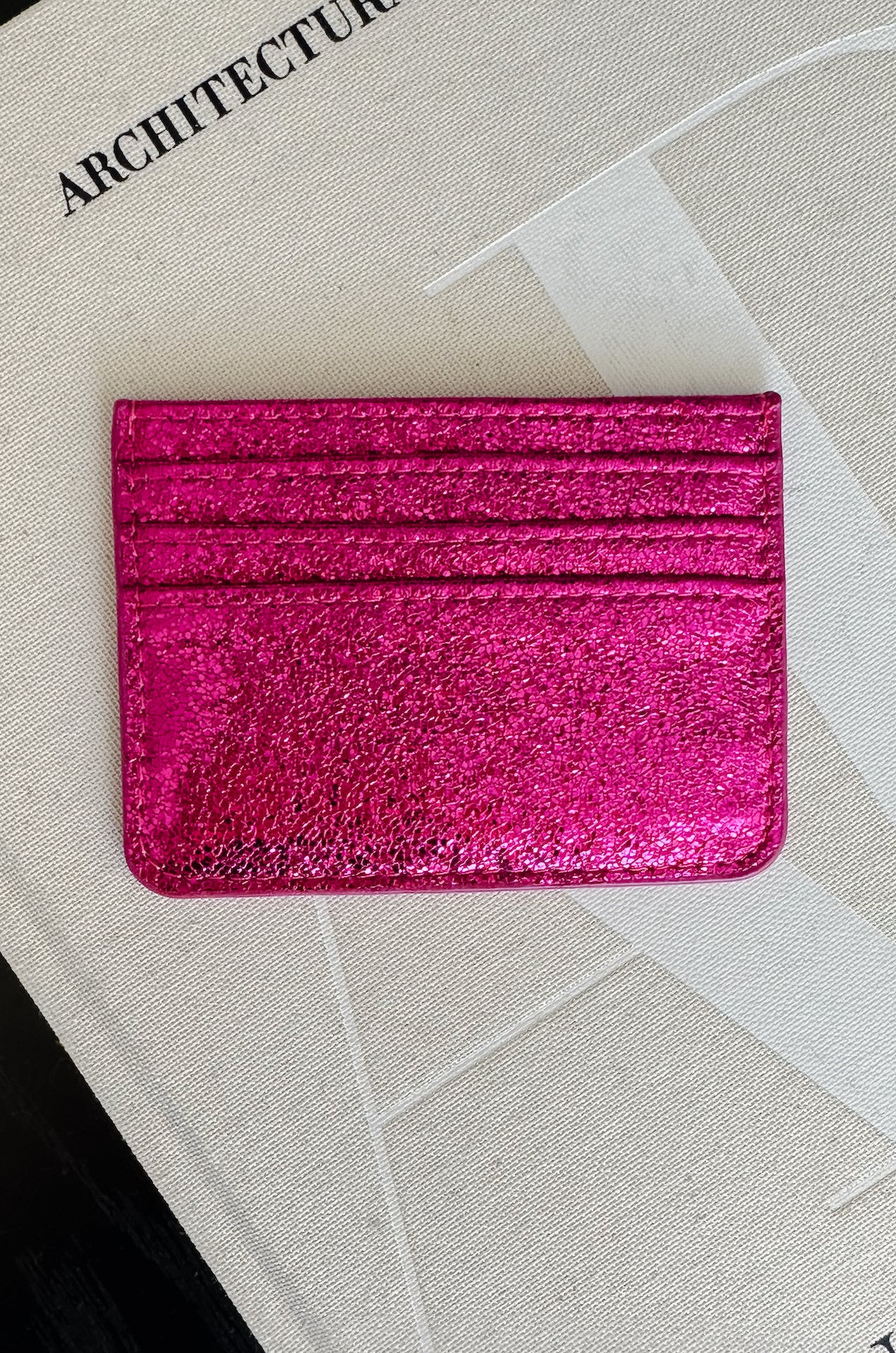 pink card wallet that is slim with multi card slots