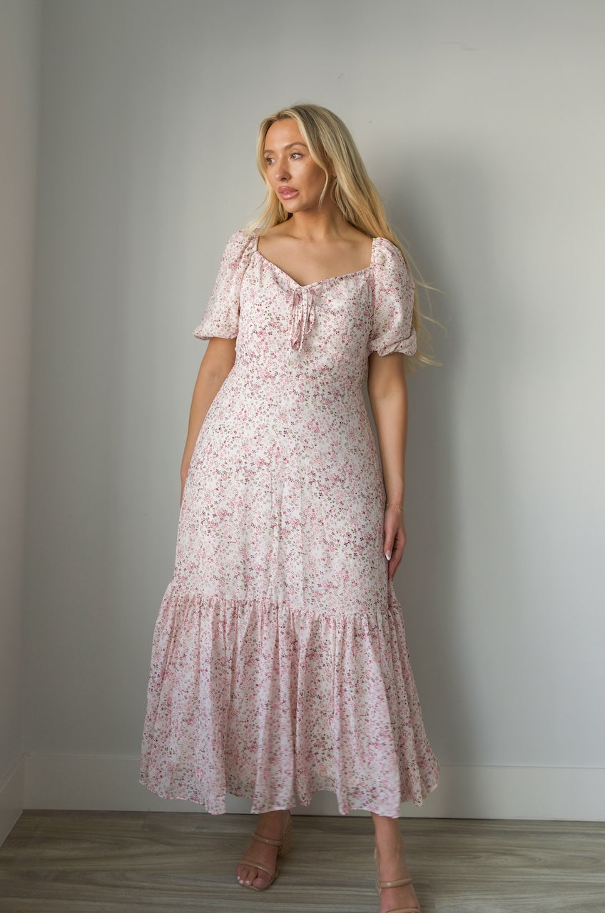 Rose Meadow Puff Sleeve Midi Dress