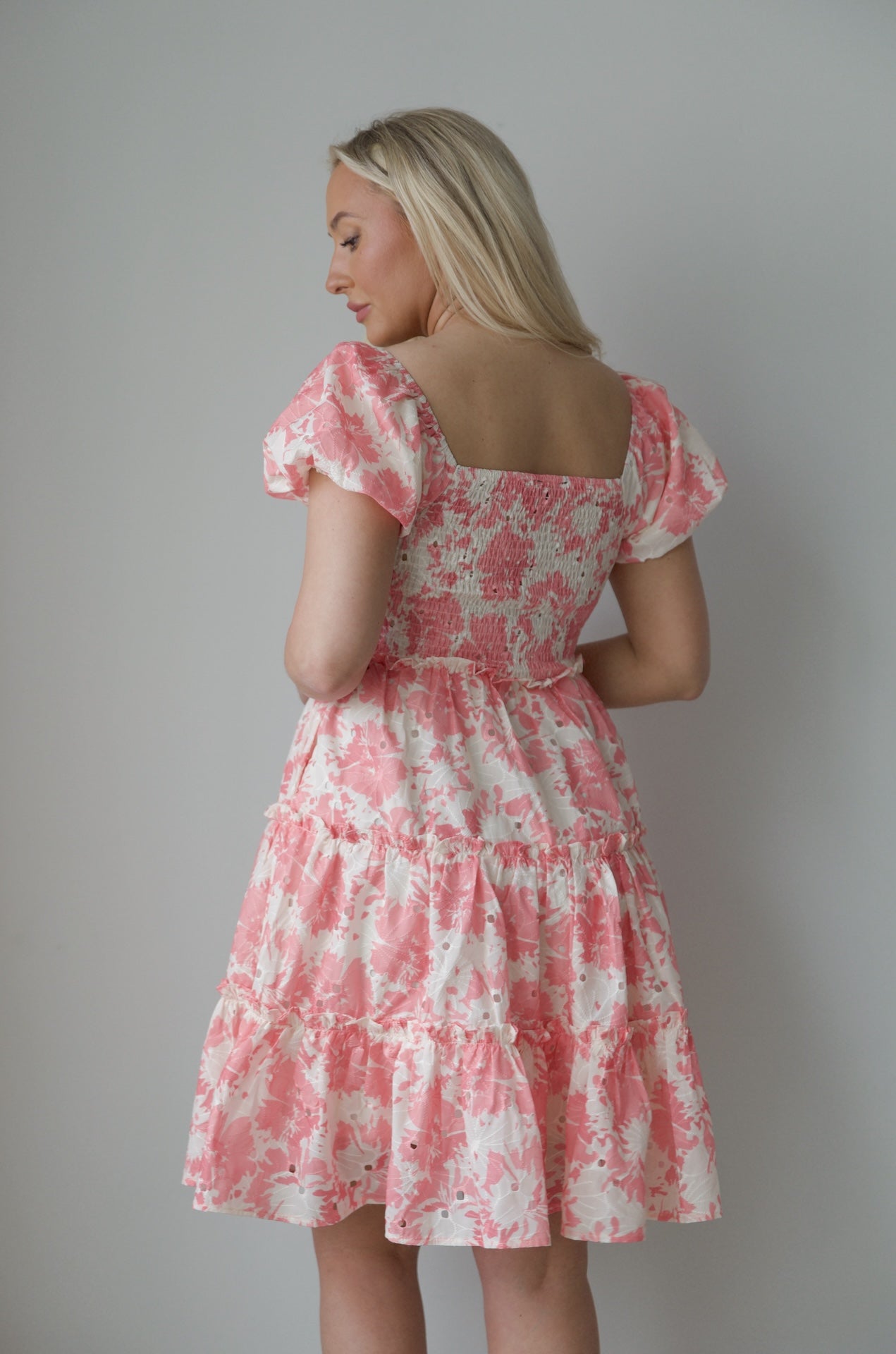 Pink Puff Sleeve Floral Dress
