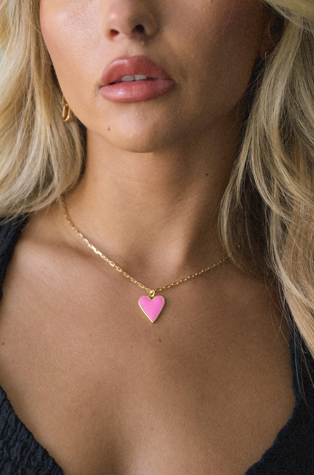 18k Gold Pink Heart Necklace